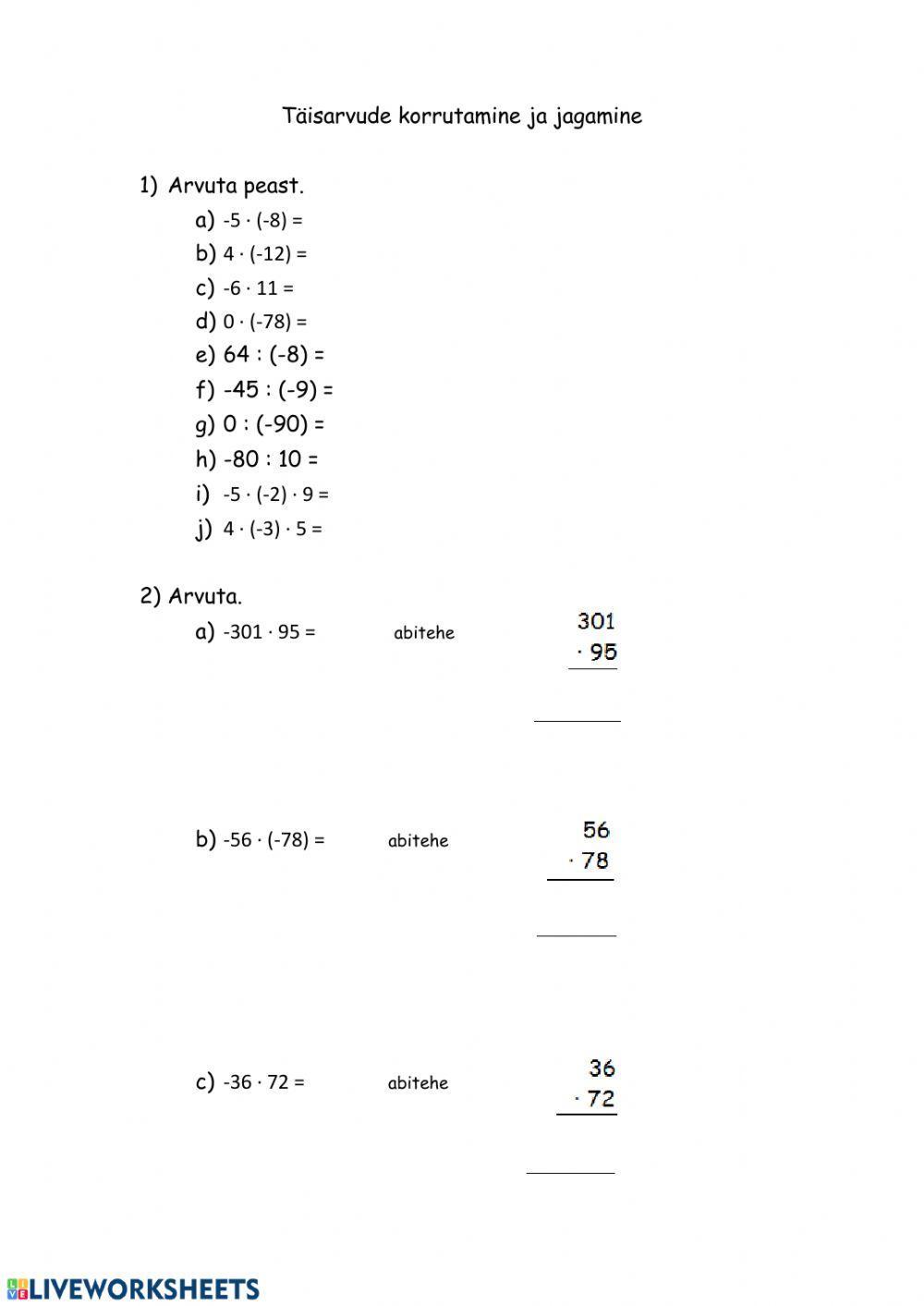 Täisarvude korrutamine ja jagamine