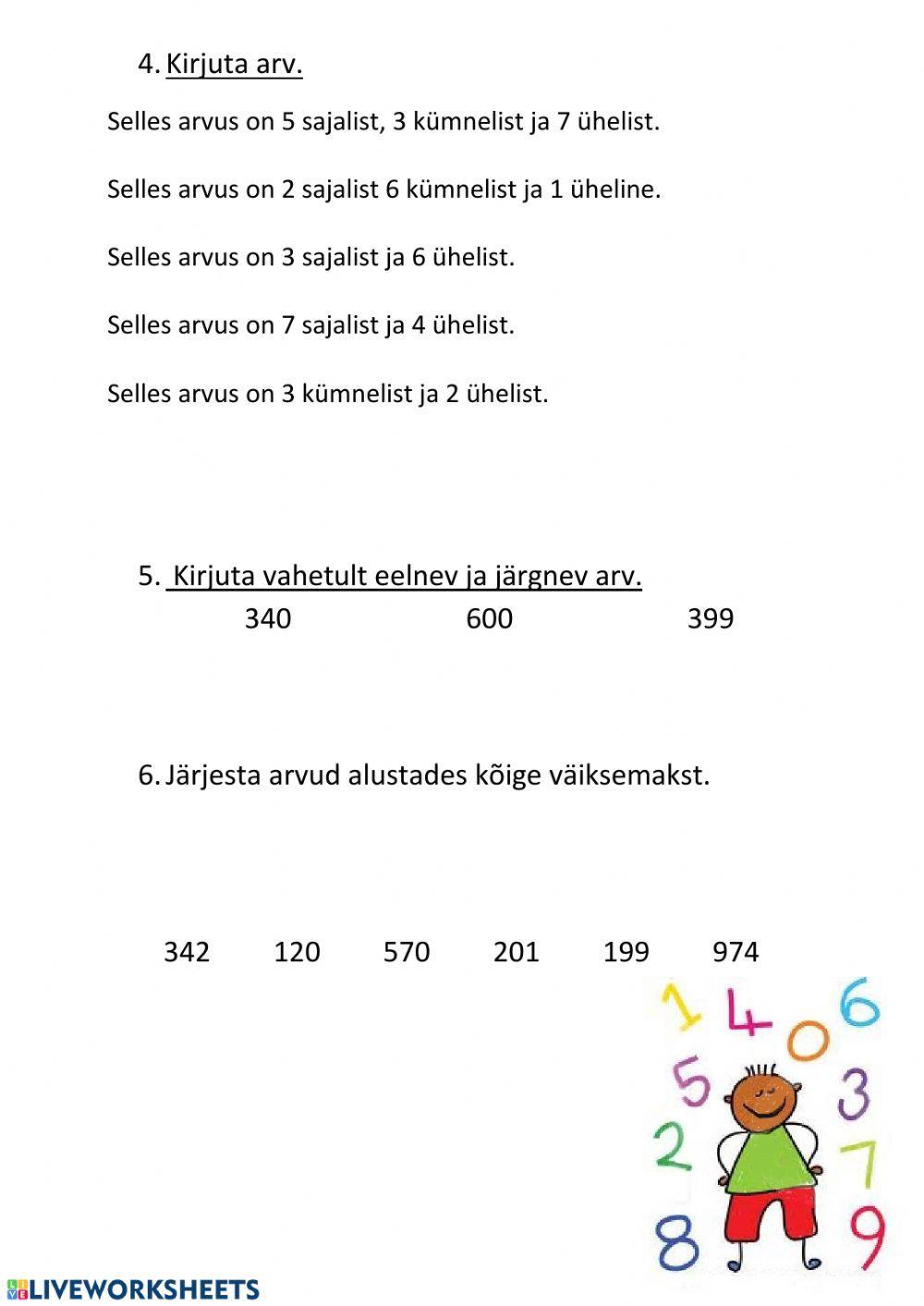 Kordamine - korrutamine, jagamine, arvu ehitus 1000-ni