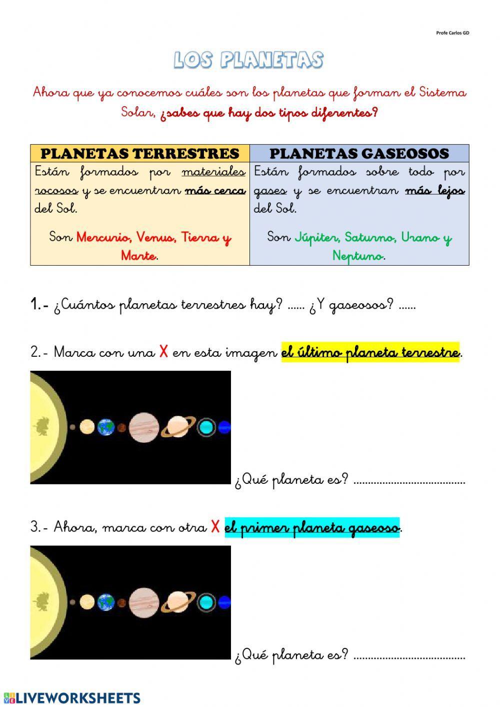 Planetas terrestres y gaseosos Planetas terrestres y gaseosos