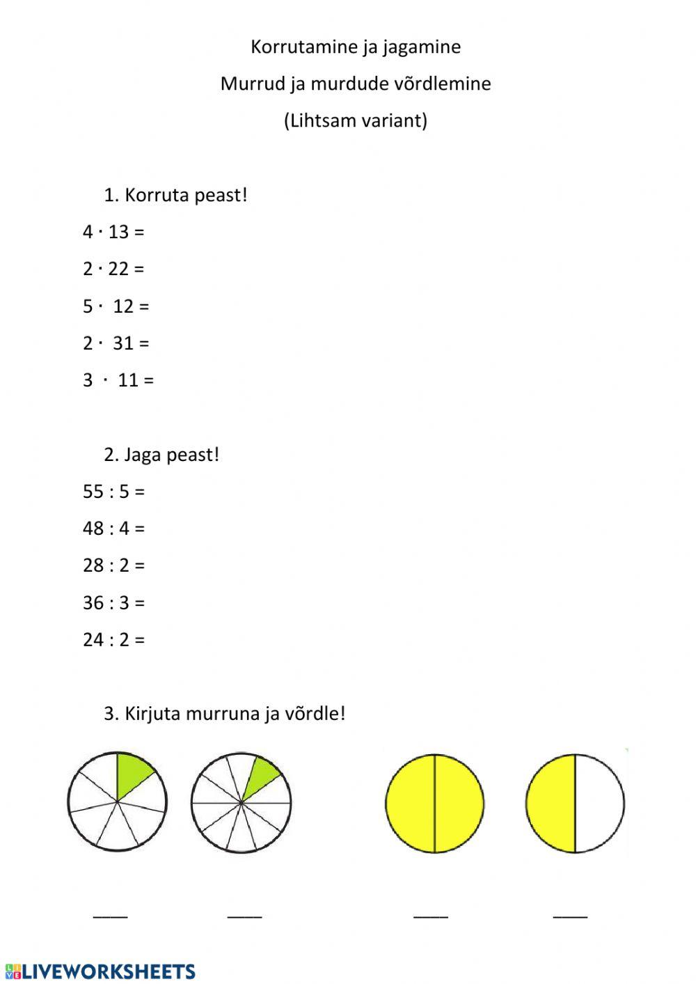 Korrutamine, jagamine, murrud. Lihtsam variant.