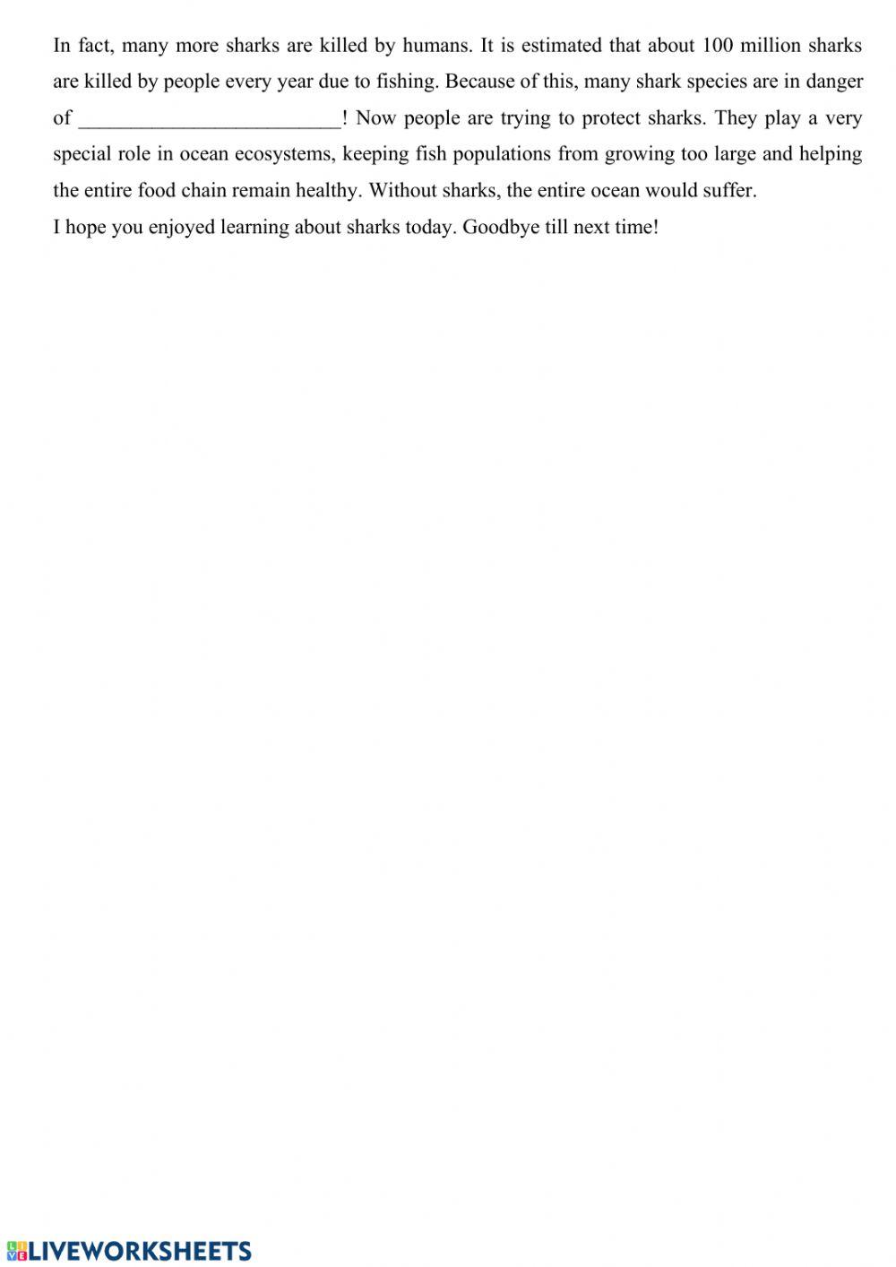 Sharks interactive worksheet | Live Worksheets