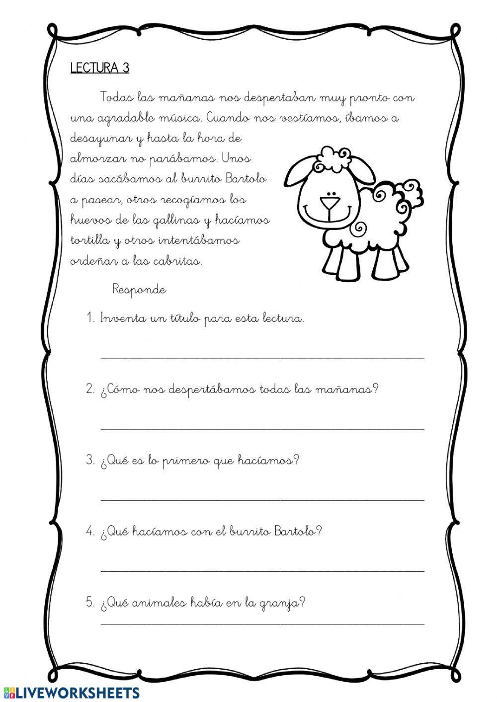 Nuevas minilecturas para trabajar la comprensión lectora. sexta entrega con la temática la granja escuela