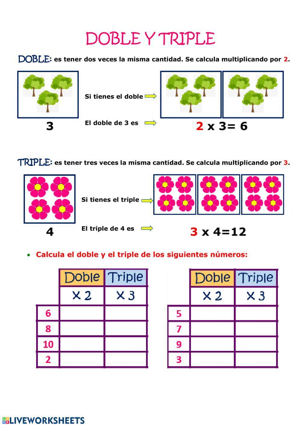 Doble y triple Free Interactive Worksheets 103024