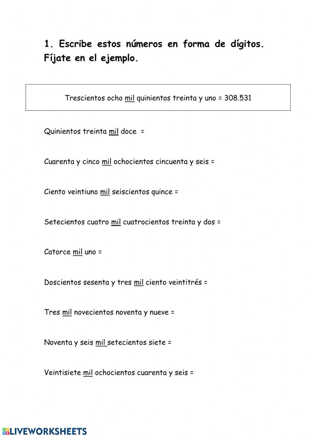 Escribir números con dígitos