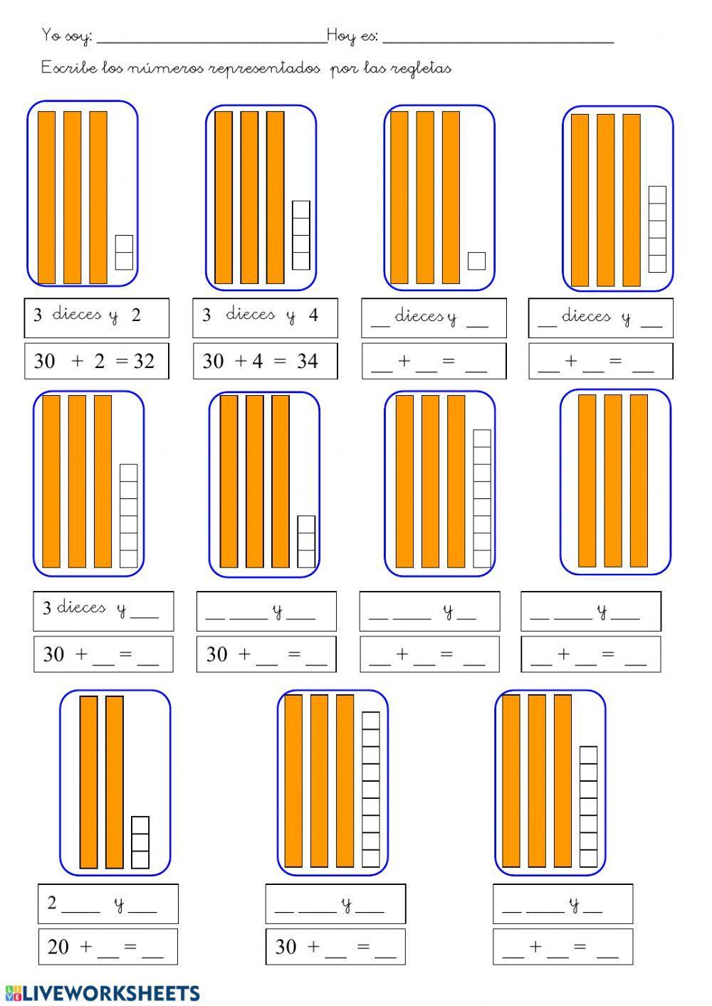OAOA Escribe los números representados por las regletas 3
