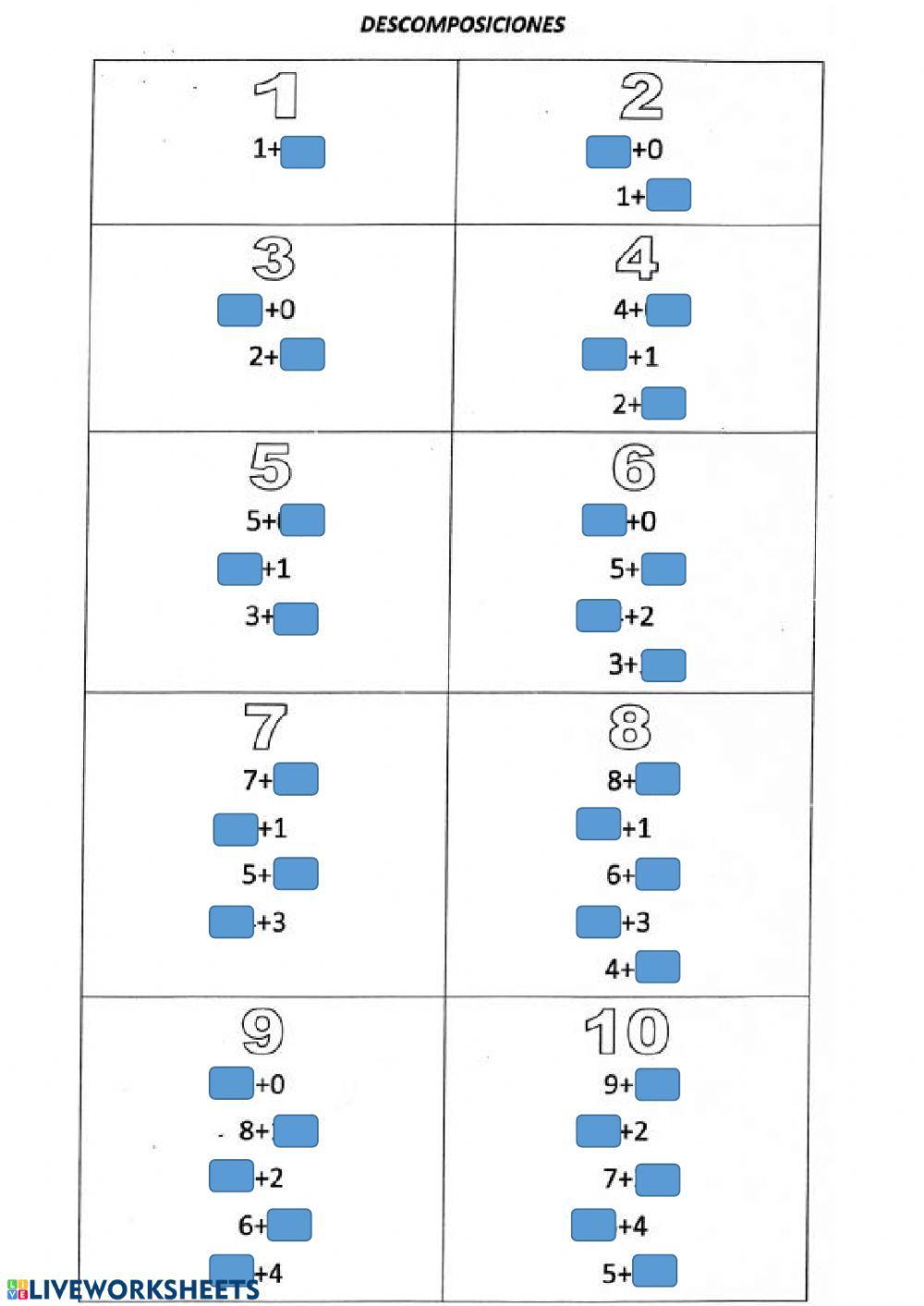 Descomposición de los 10 primeros números. OAOA