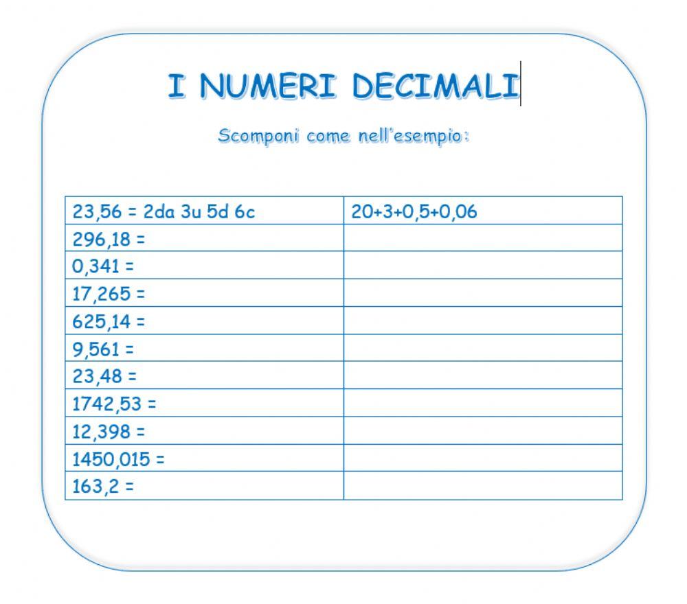 Scomponi i numeri Scomponi i numeri