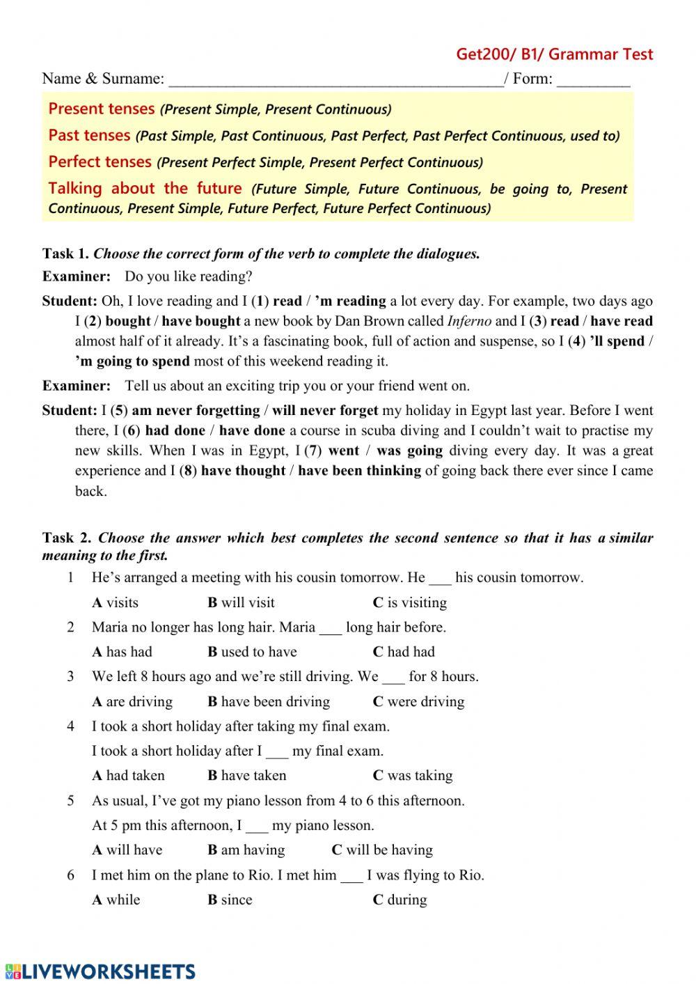 Get200- B1- Grammar Test 1