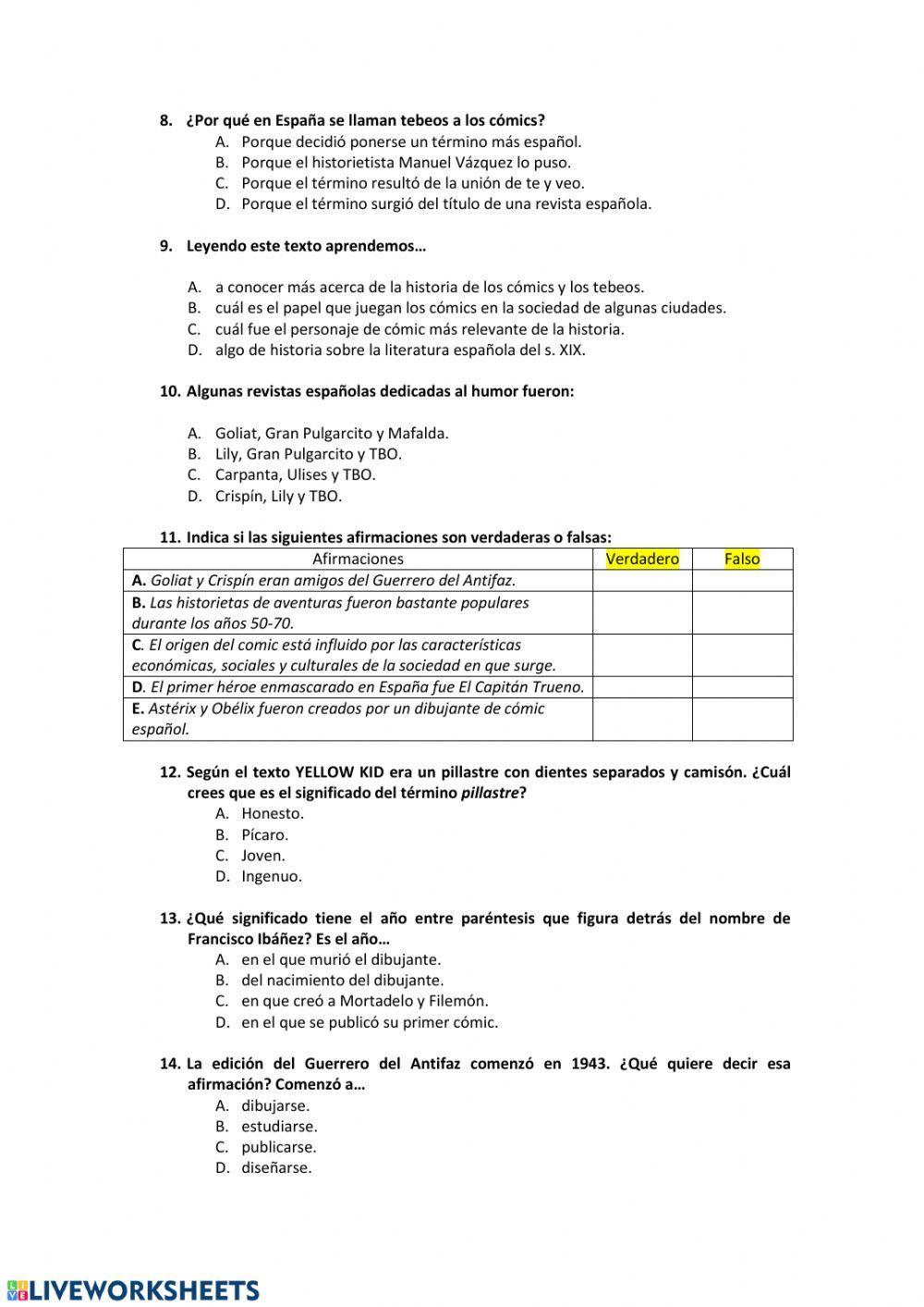 Comprensión lectora 6º