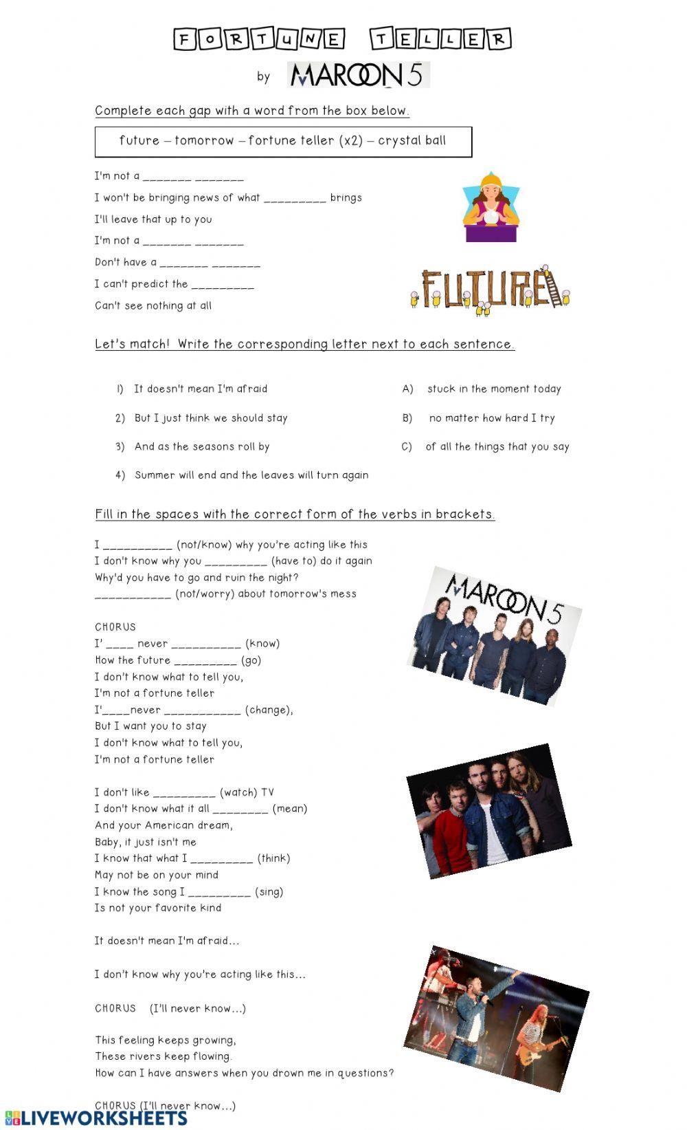 by Maroon 5 worksheet Live Worksheets