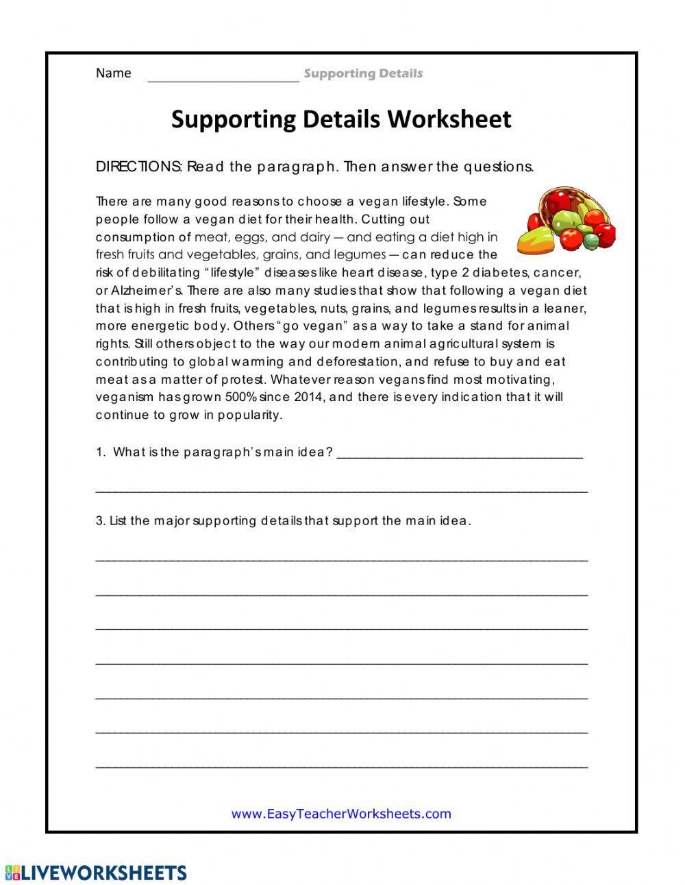 Supporting Details Worksheet