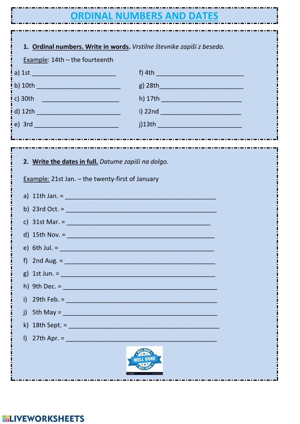 Ordinal numbers and dates