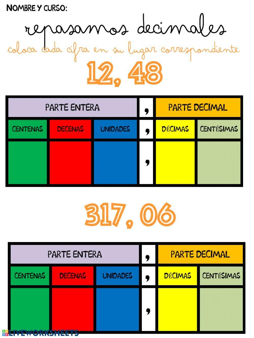Colocar cifras decimales
