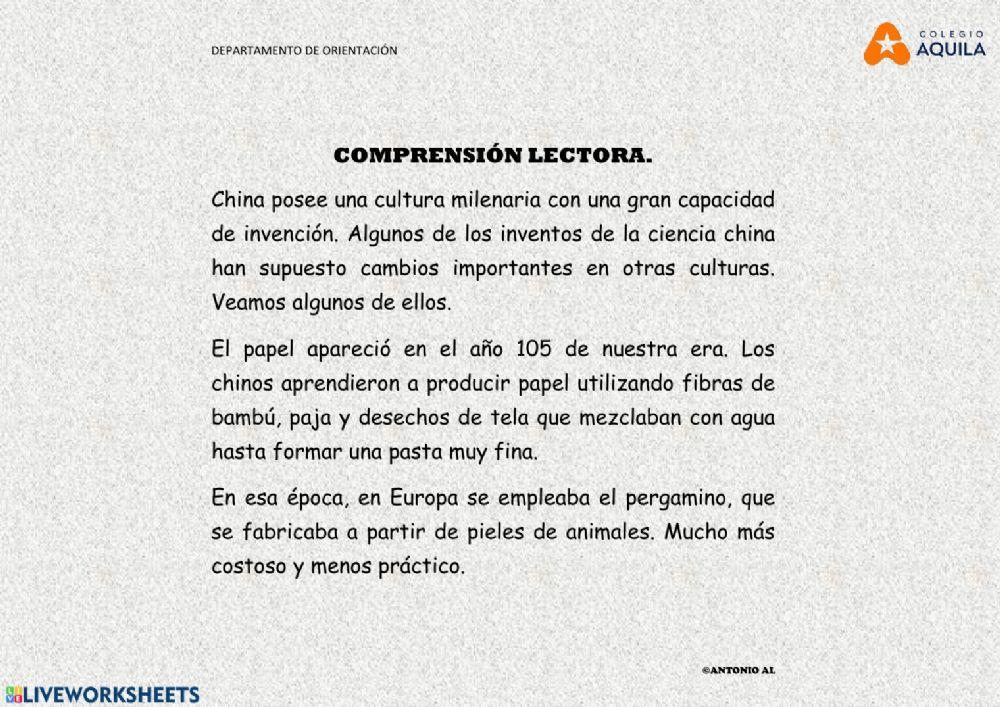 Lectura los inventos chinos