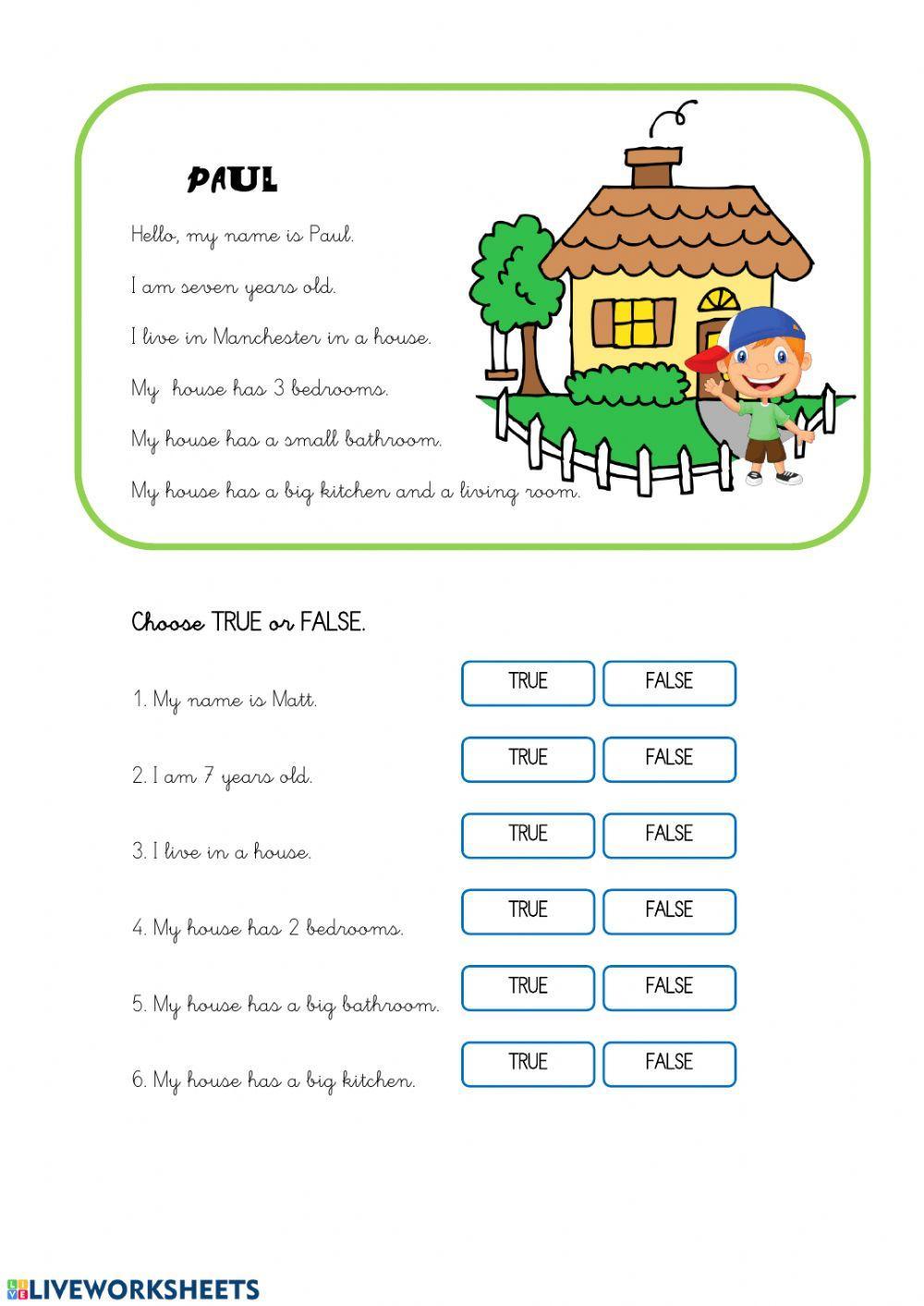 HOUSE Read and choose T or F HOUSE Read and choose T or F