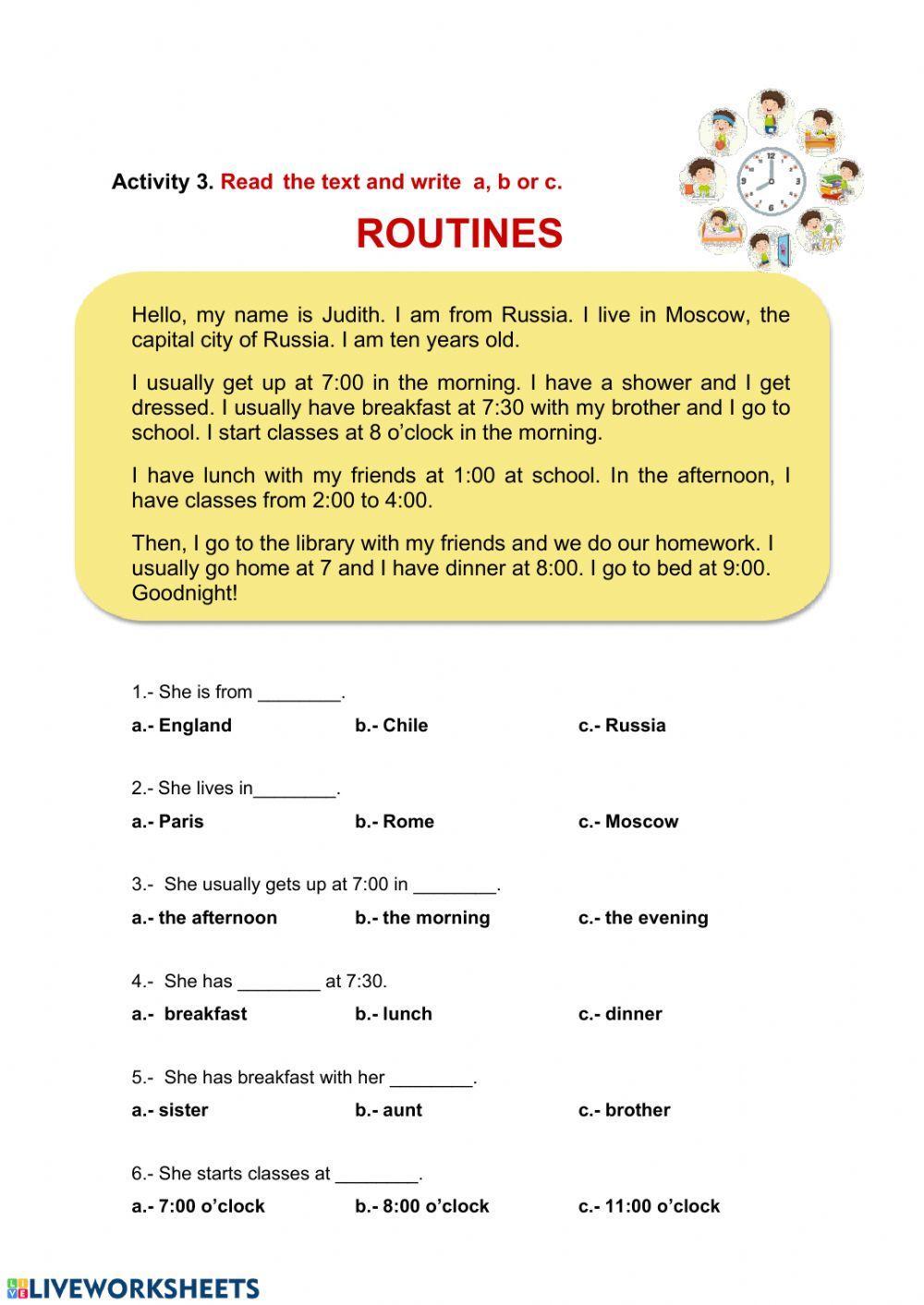 Weekly Routine-4th Grade