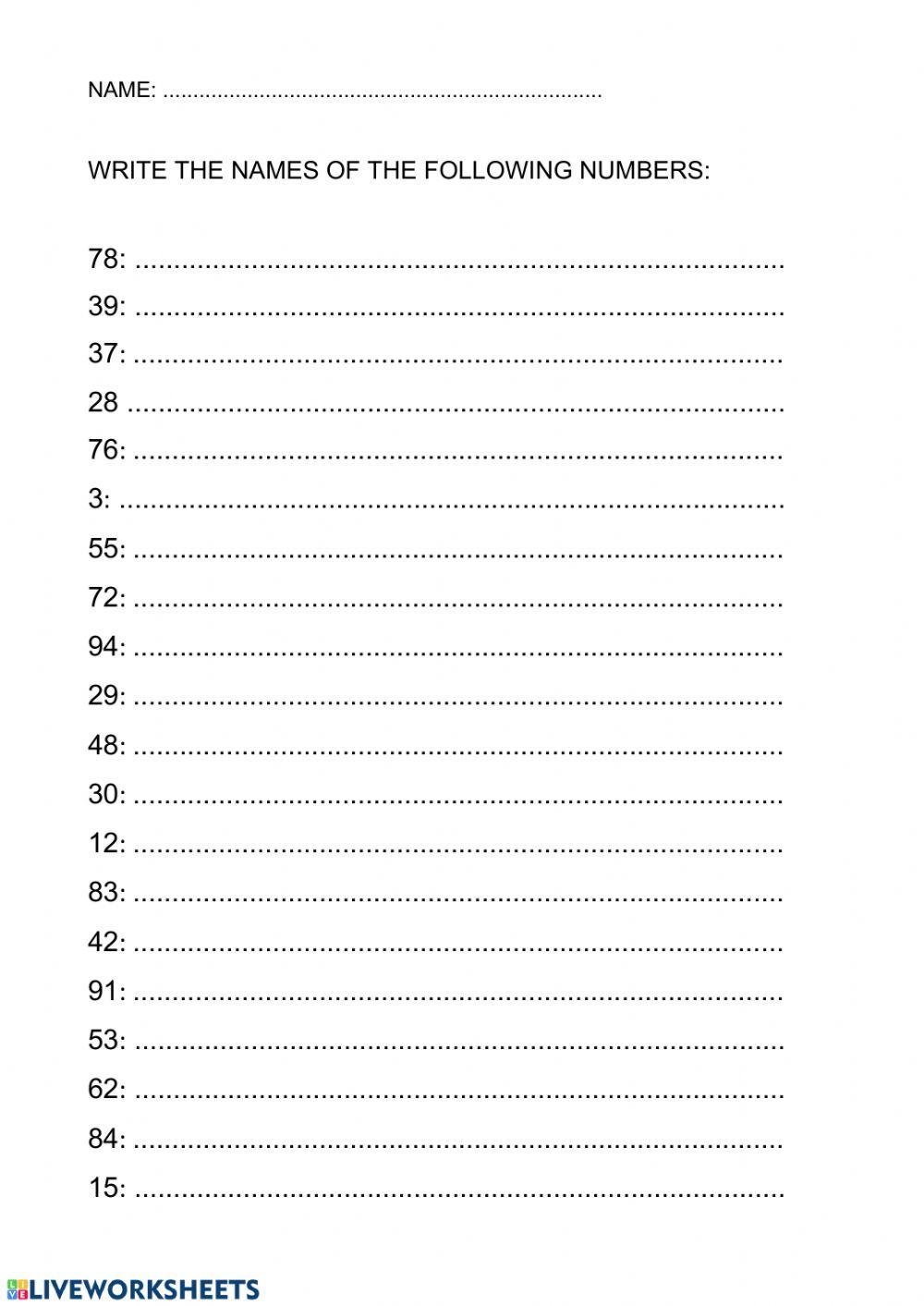 Numbers from 1 to 99