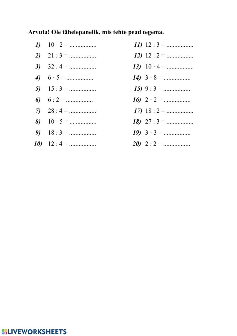 Matemaatika. Jagamine ja korrutamine.