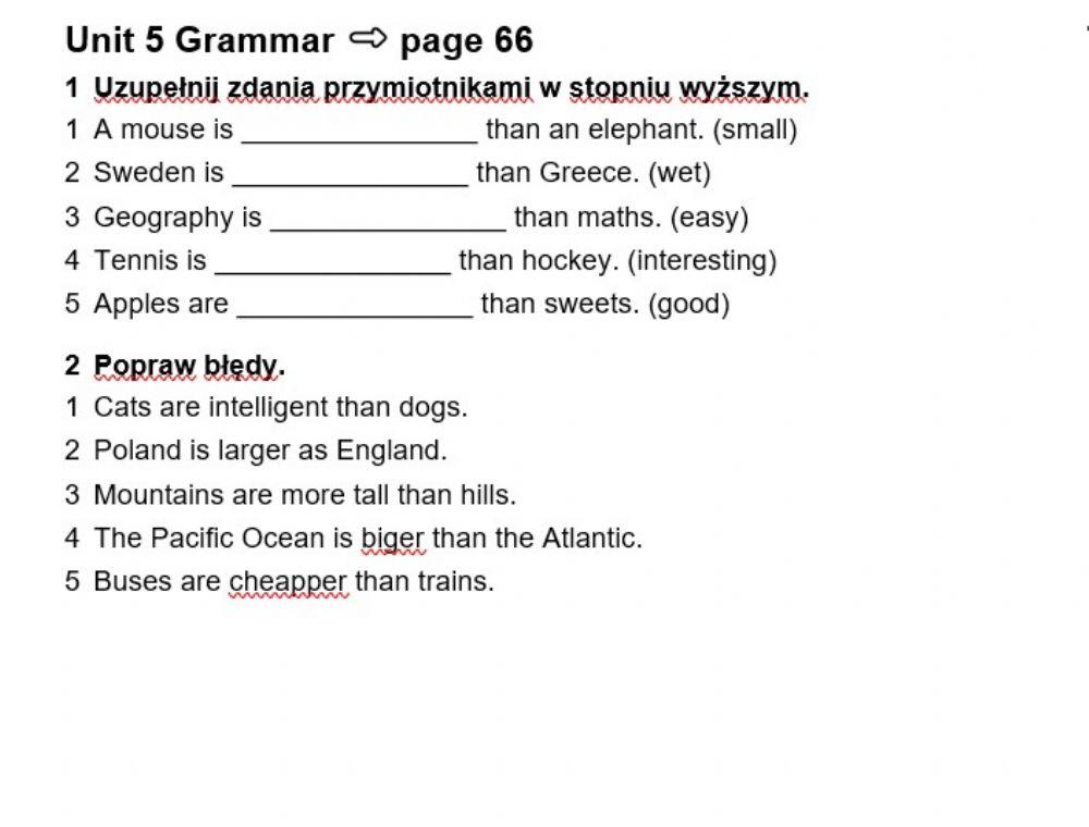 Steps Plus Klasa 4 Unit 5 Animals Stopniowanie pr… | Free Interactive Worksheets | 5481893