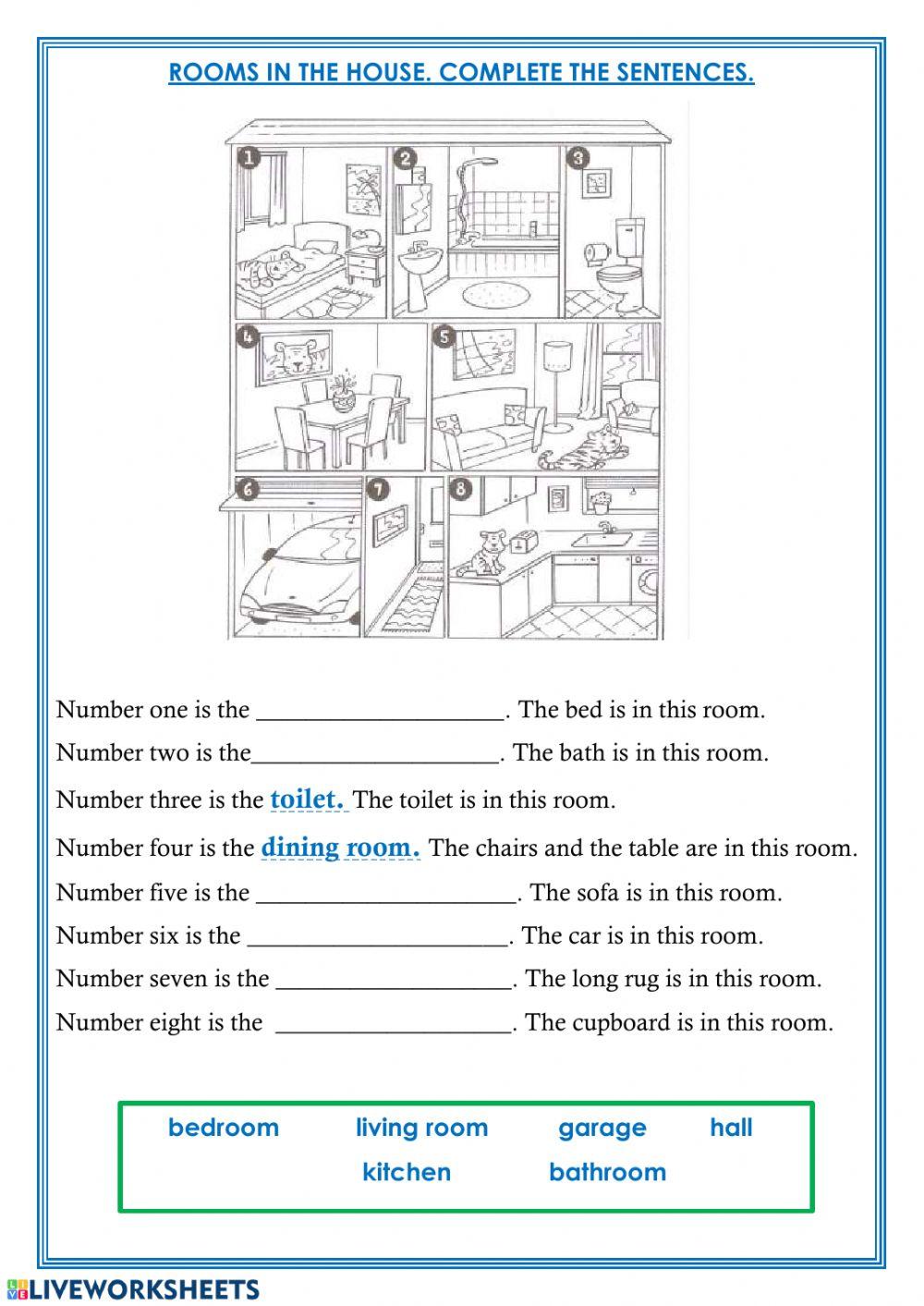 Rooms in the house interactive worksheet for Grade 2 | Live Worksheets