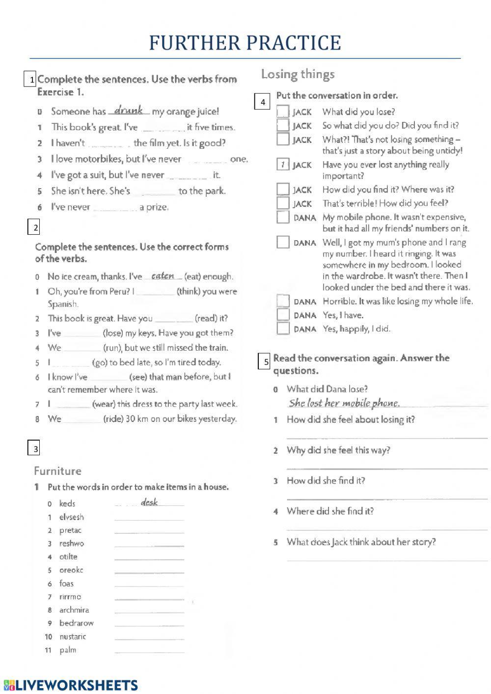 Practice tenses and vocabulary