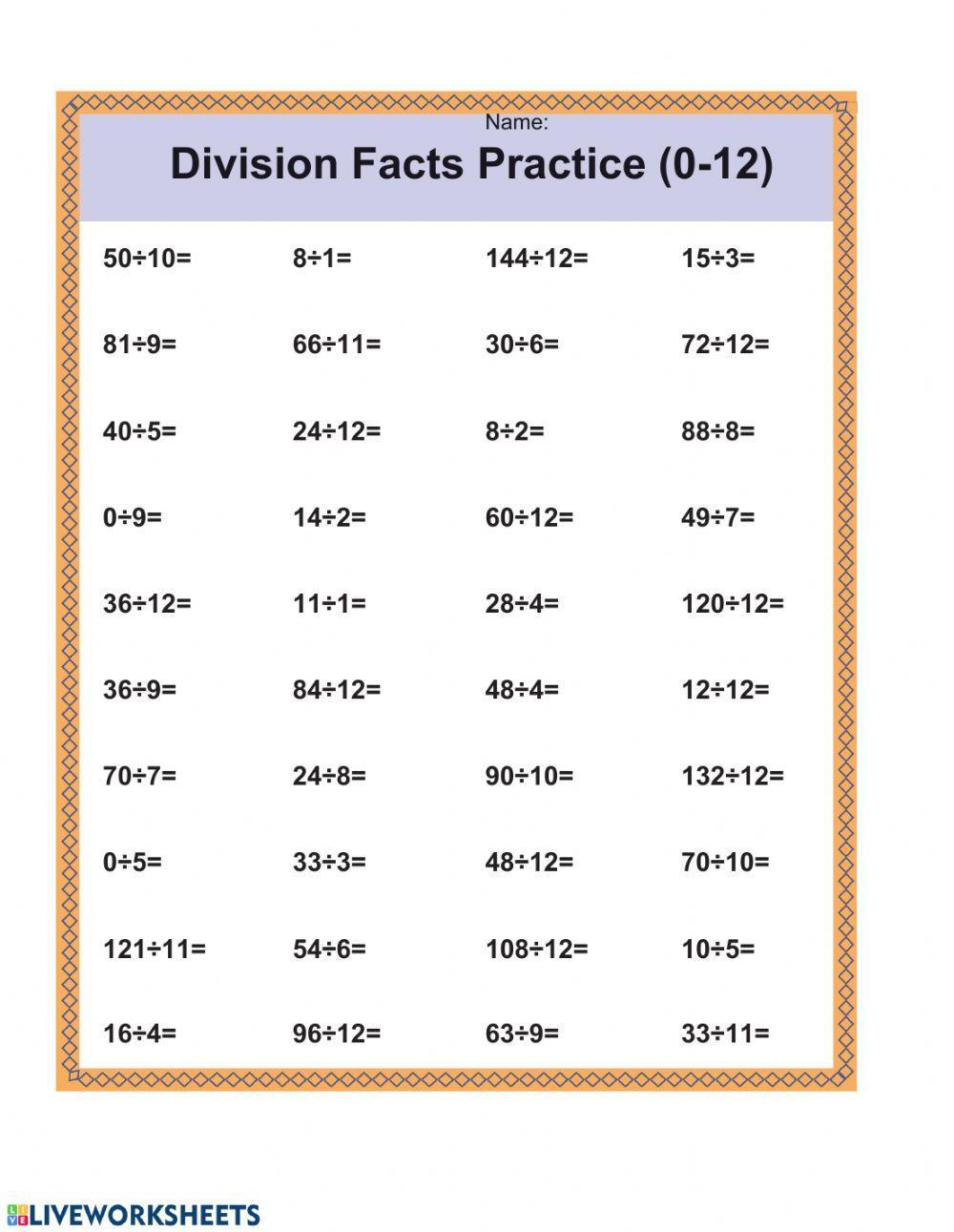 Division Facts 0-12