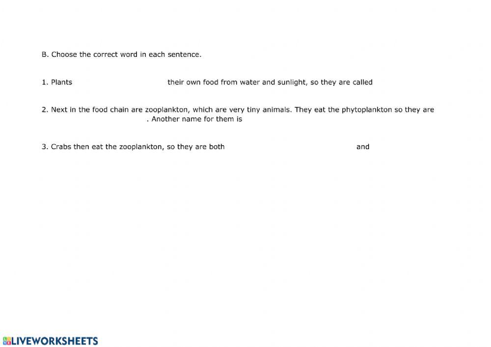 Reading comprehension - Life in the Sea - part B