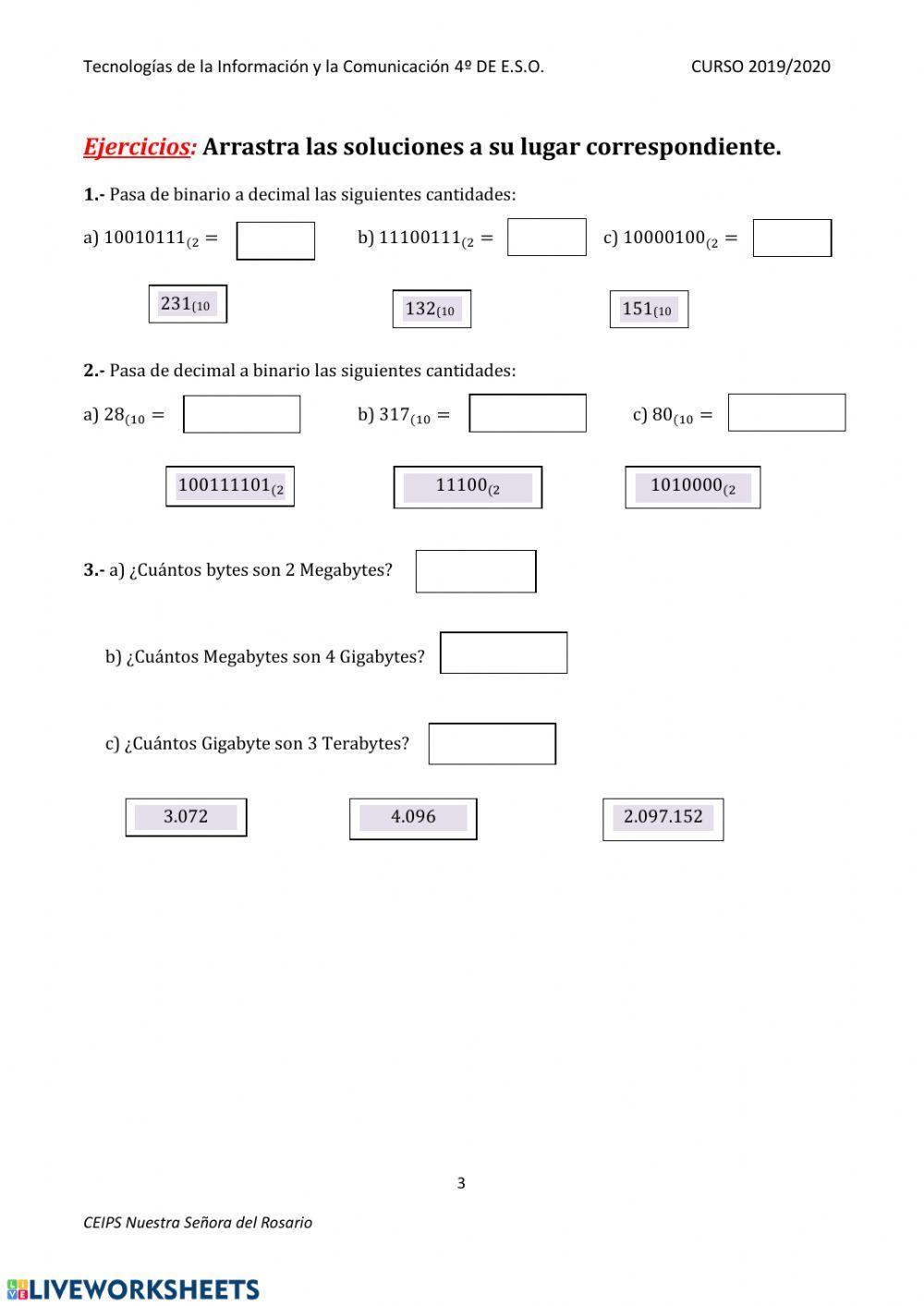 Sistema decimal y binario.Magnitudes de almacenamiento.
