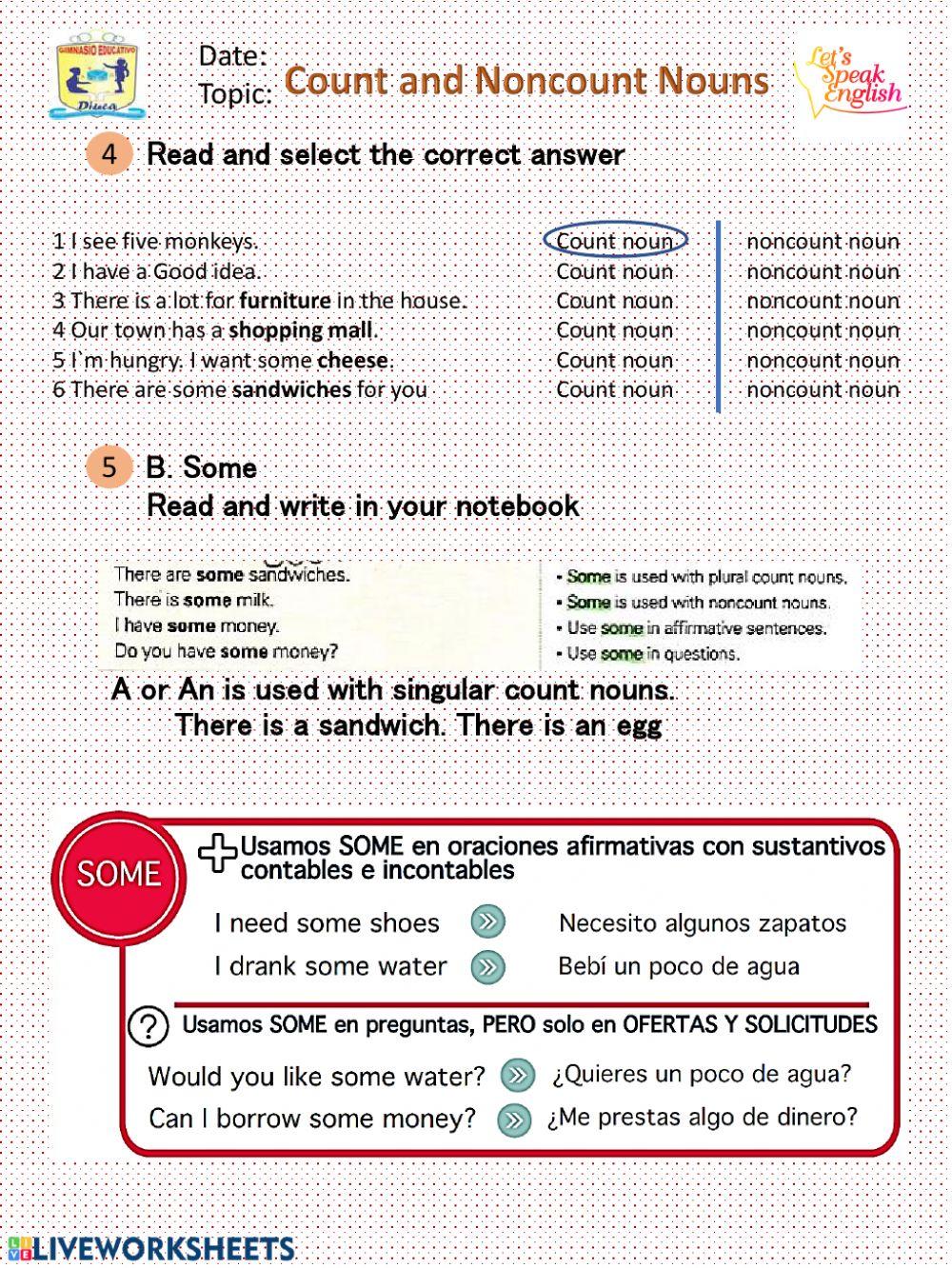 Count and noncount nouns