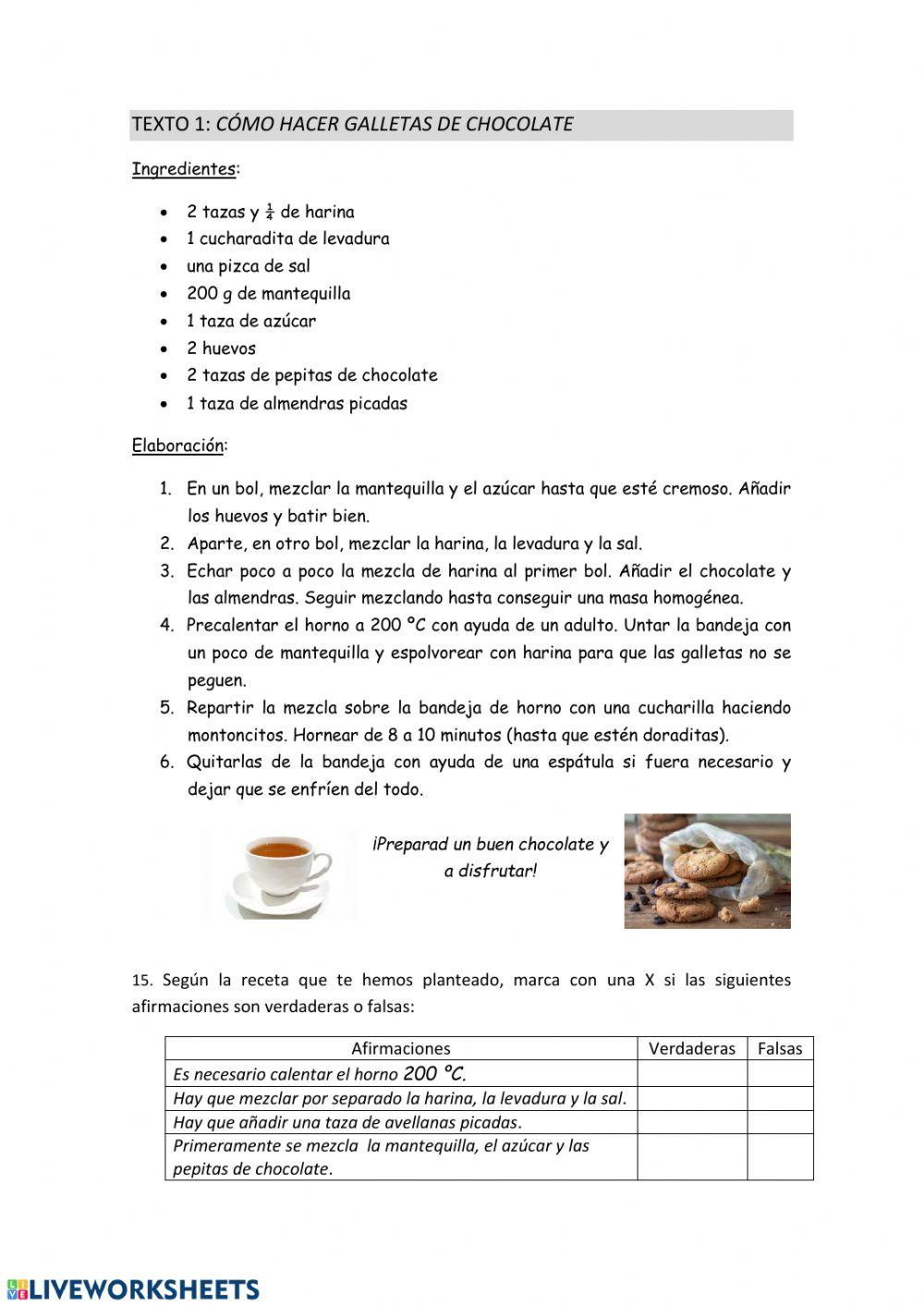 Compresión lectora: Una dulce receta