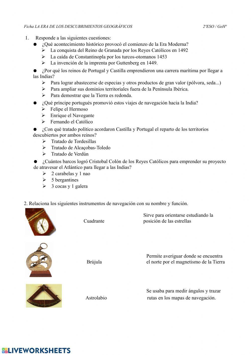 Los descubrimientos geográficos (refuerzo 1)