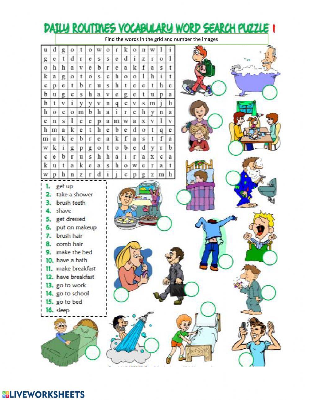 Daily Routines Word Search 1