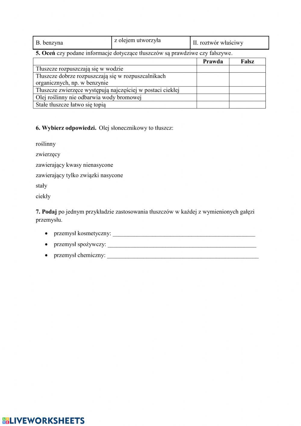 Tłuszcze-karta pracy