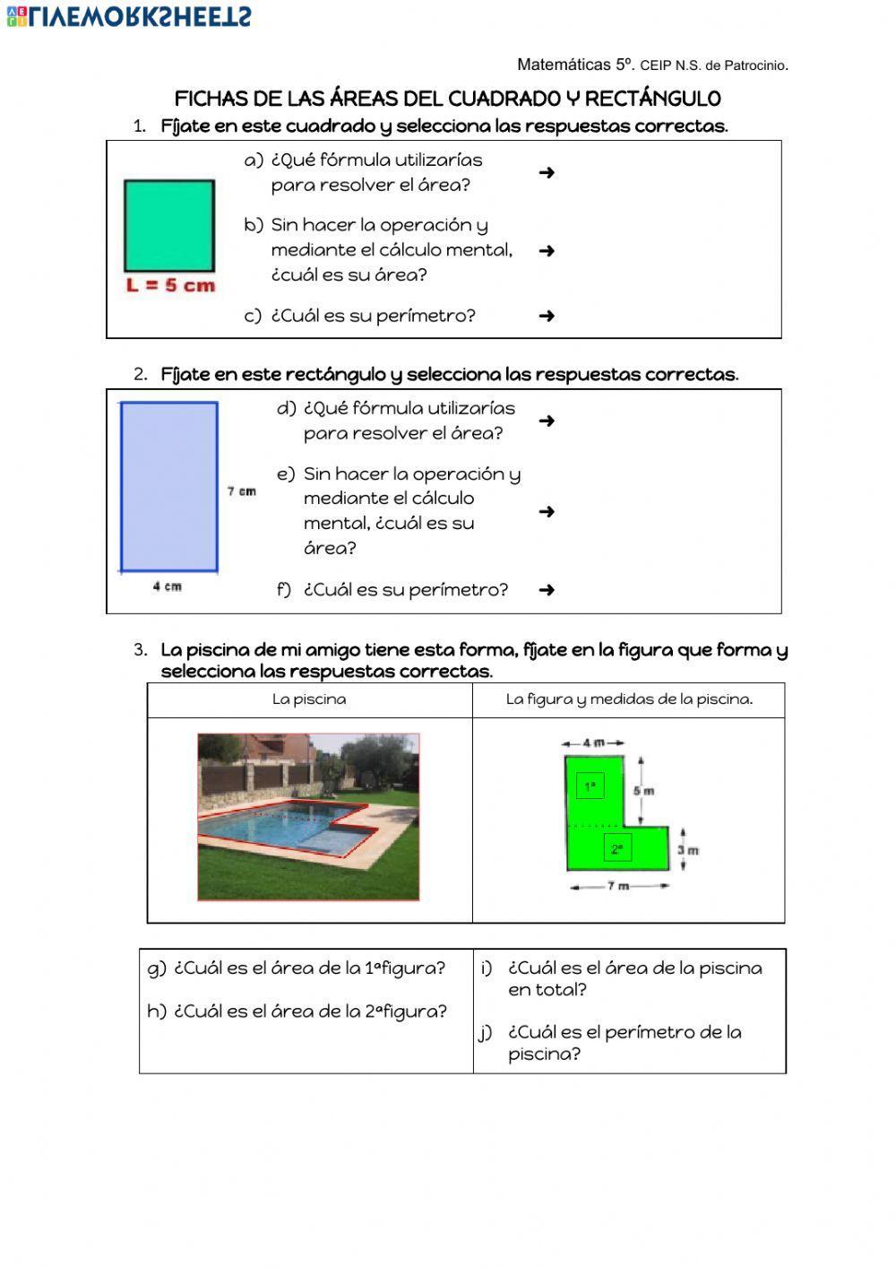 Área del rectángulo y cuadrado