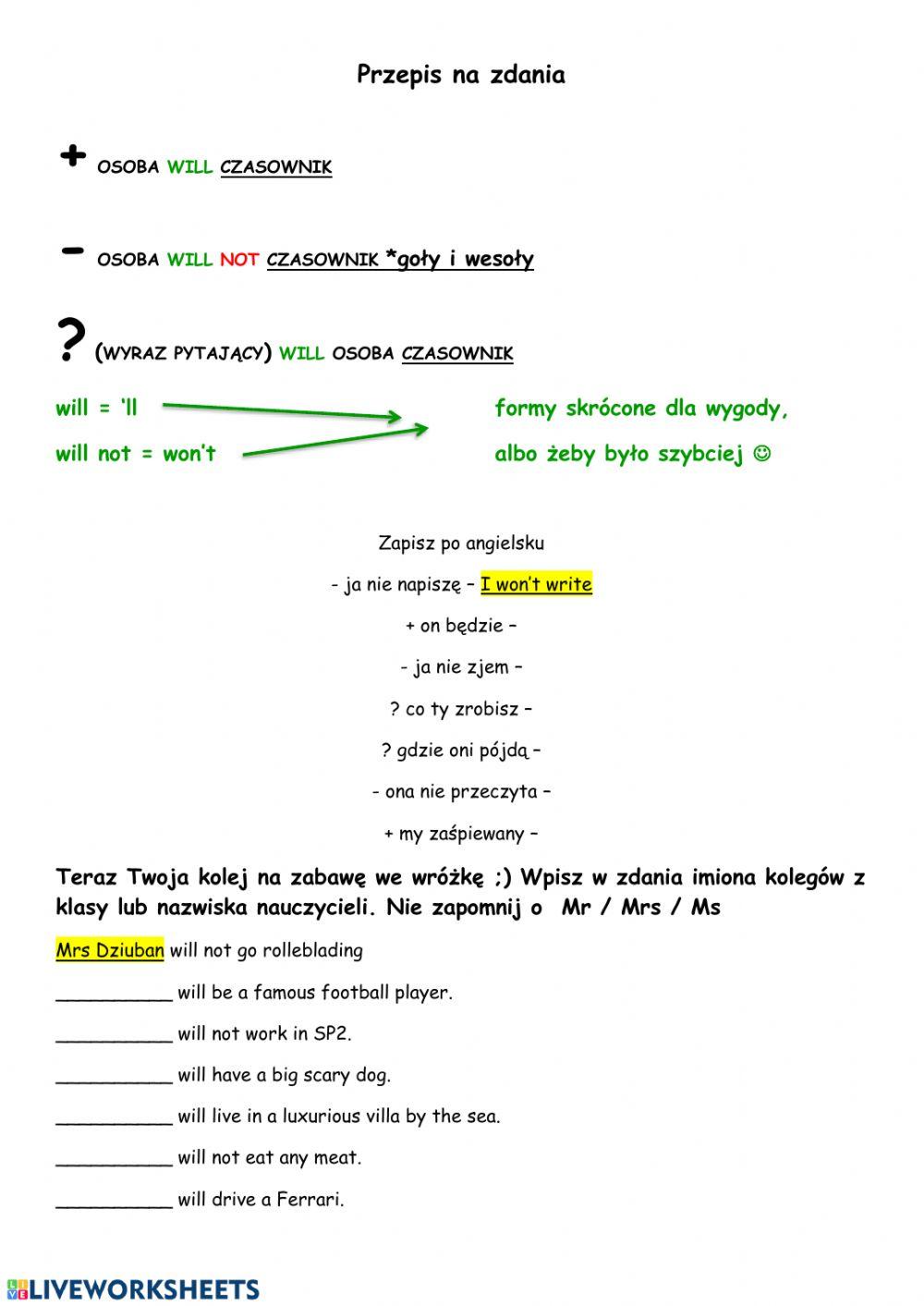 Future Simple for Polish kids