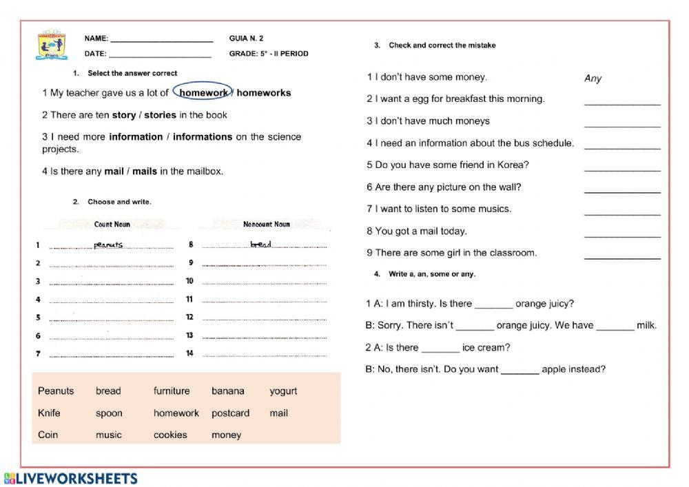 Count and noncount nouns Excersice