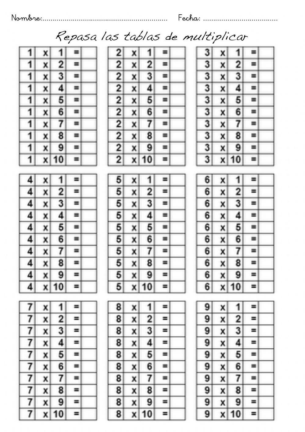 Tablas de multiplicar 3º Educación Primaria