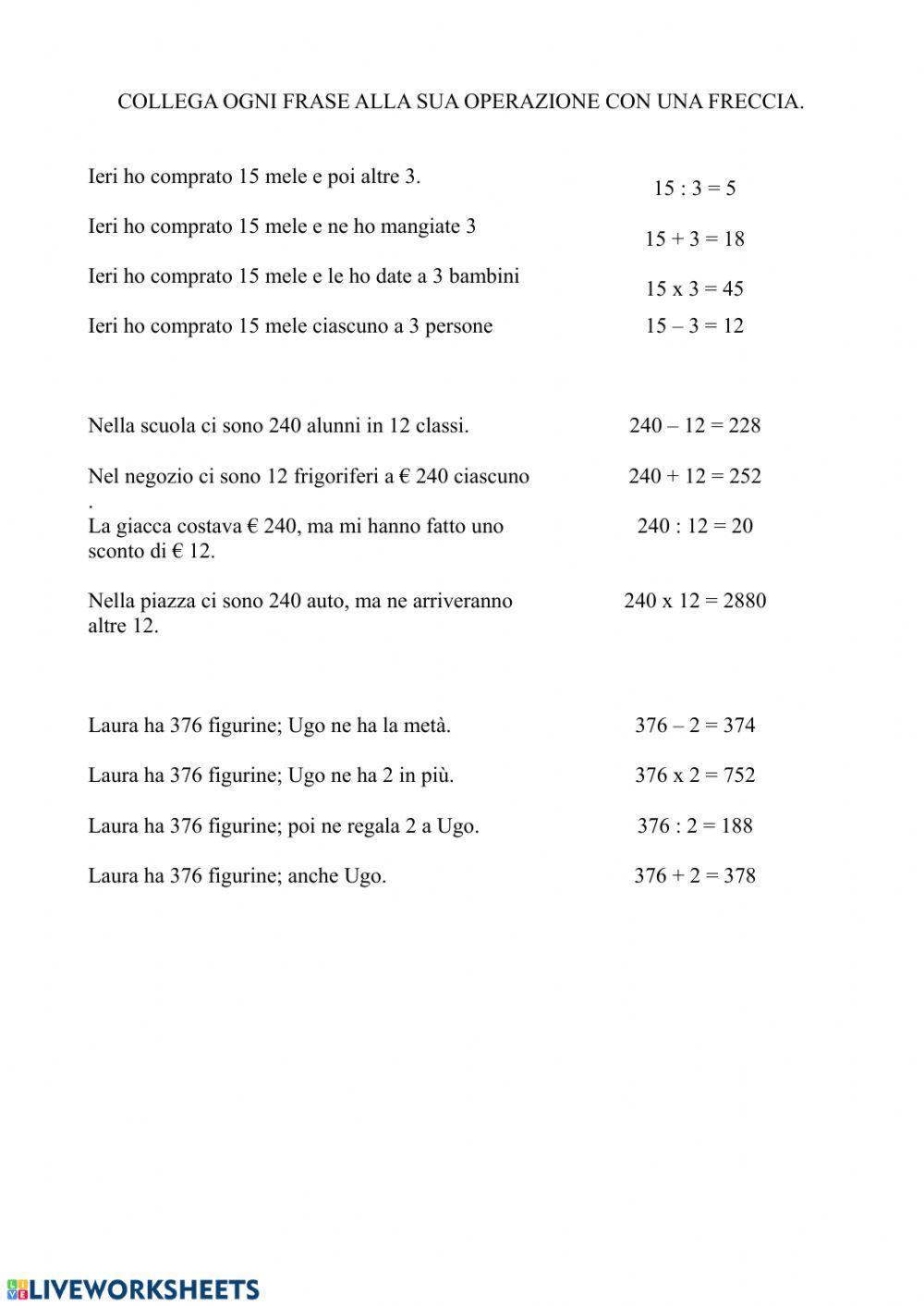 Collega il testo con l'operazione giusta