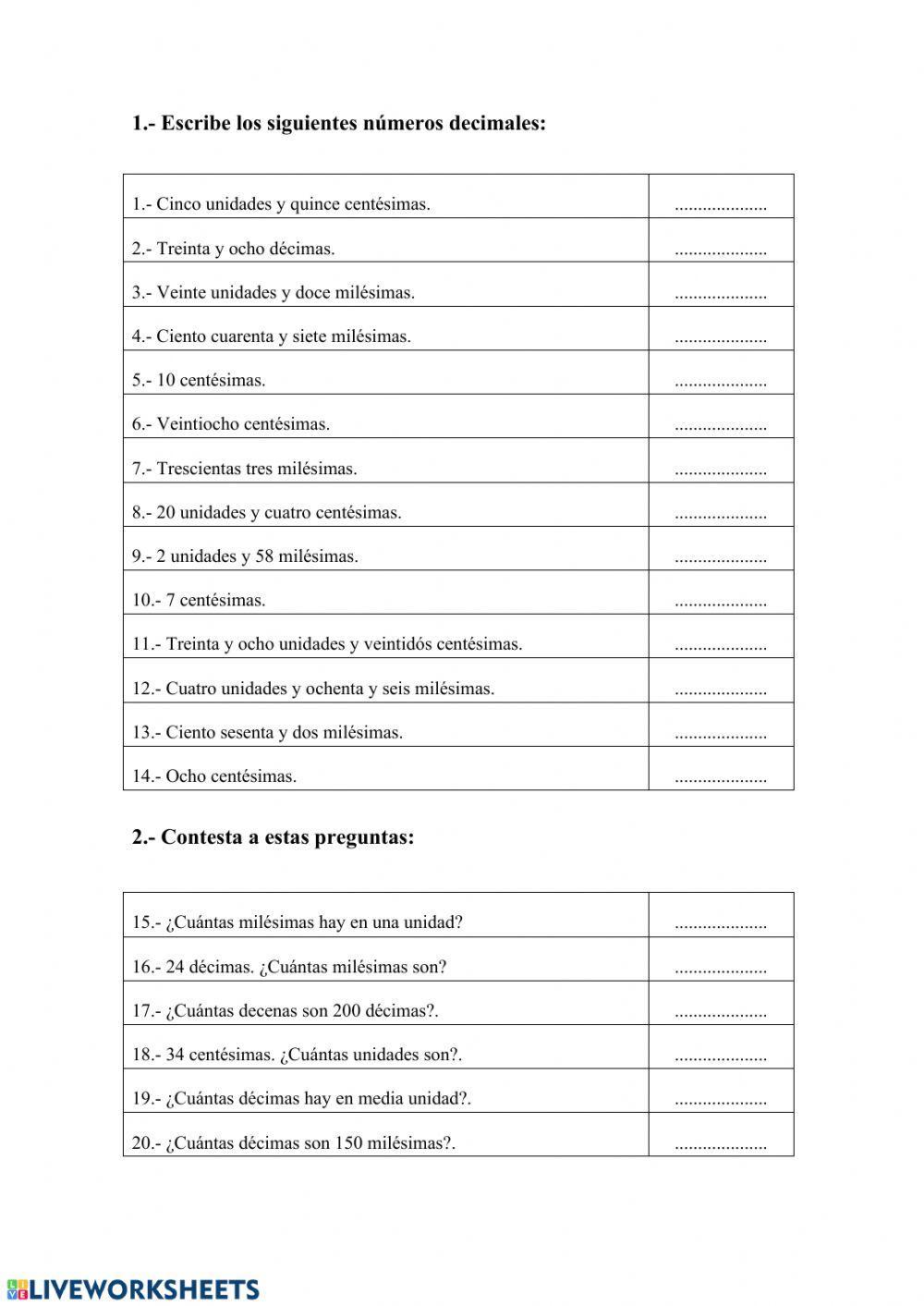 Escribir número decimales