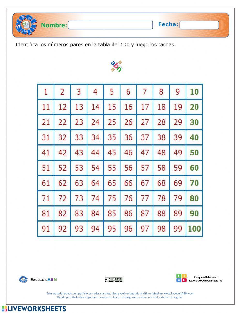 La tabla del 100 ABN pares 02