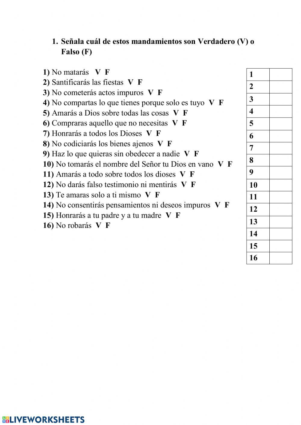 Los  10 Mandamientos Verdadero o Falso