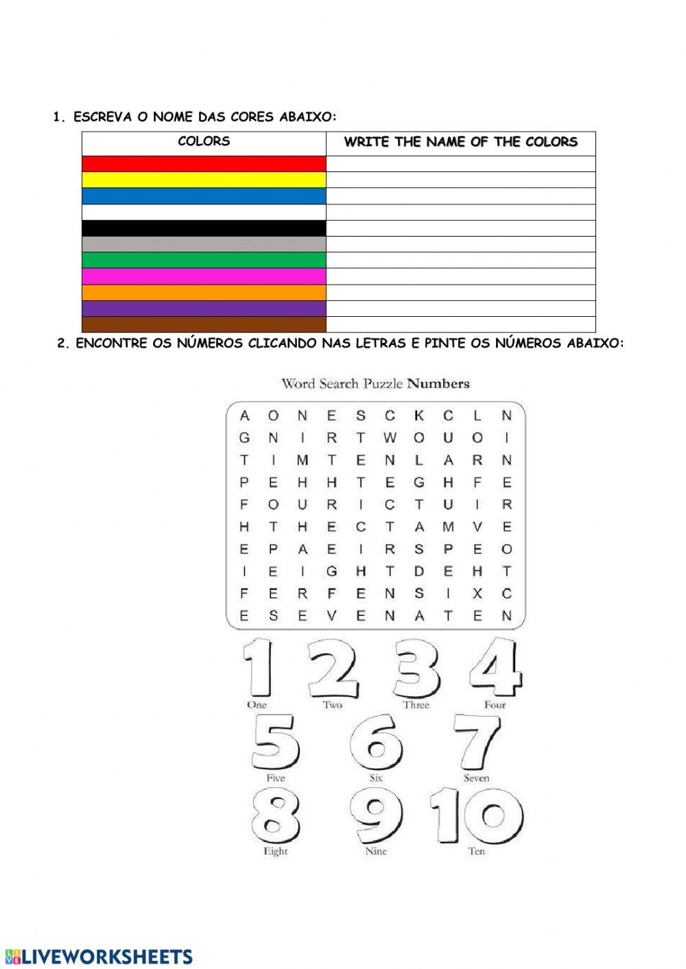 Colors and numbers - interactive worksheet