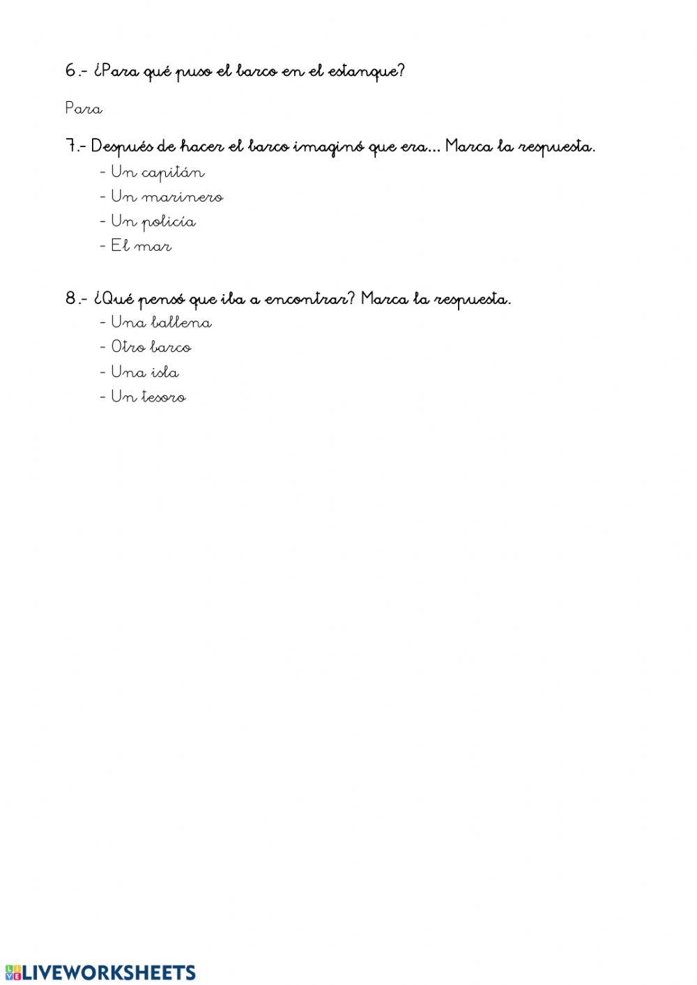 Comprensión lectora El barco de papel