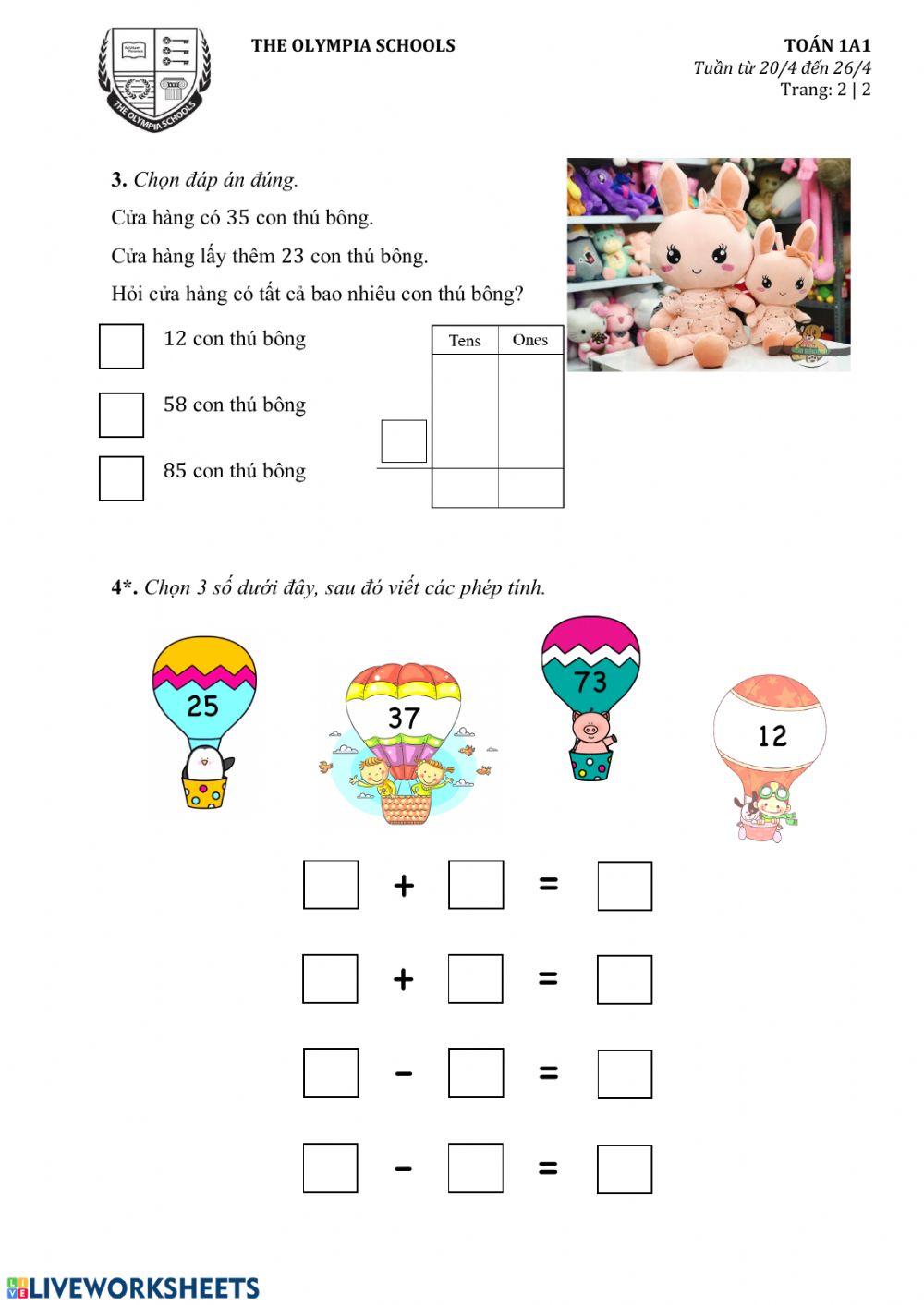 Luyện tập cộng- trừ không nhớ phạm vi 100