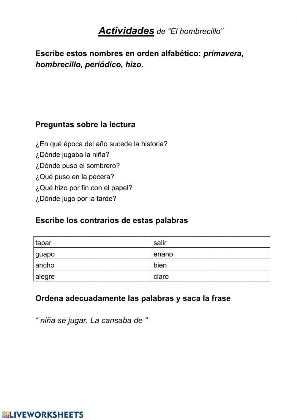 Comprensión lectora -El hombrecillo de papel-