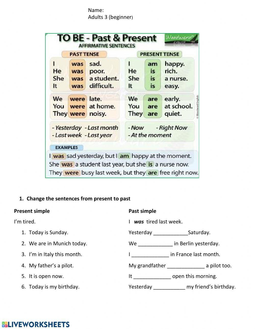 Past simple verb to be