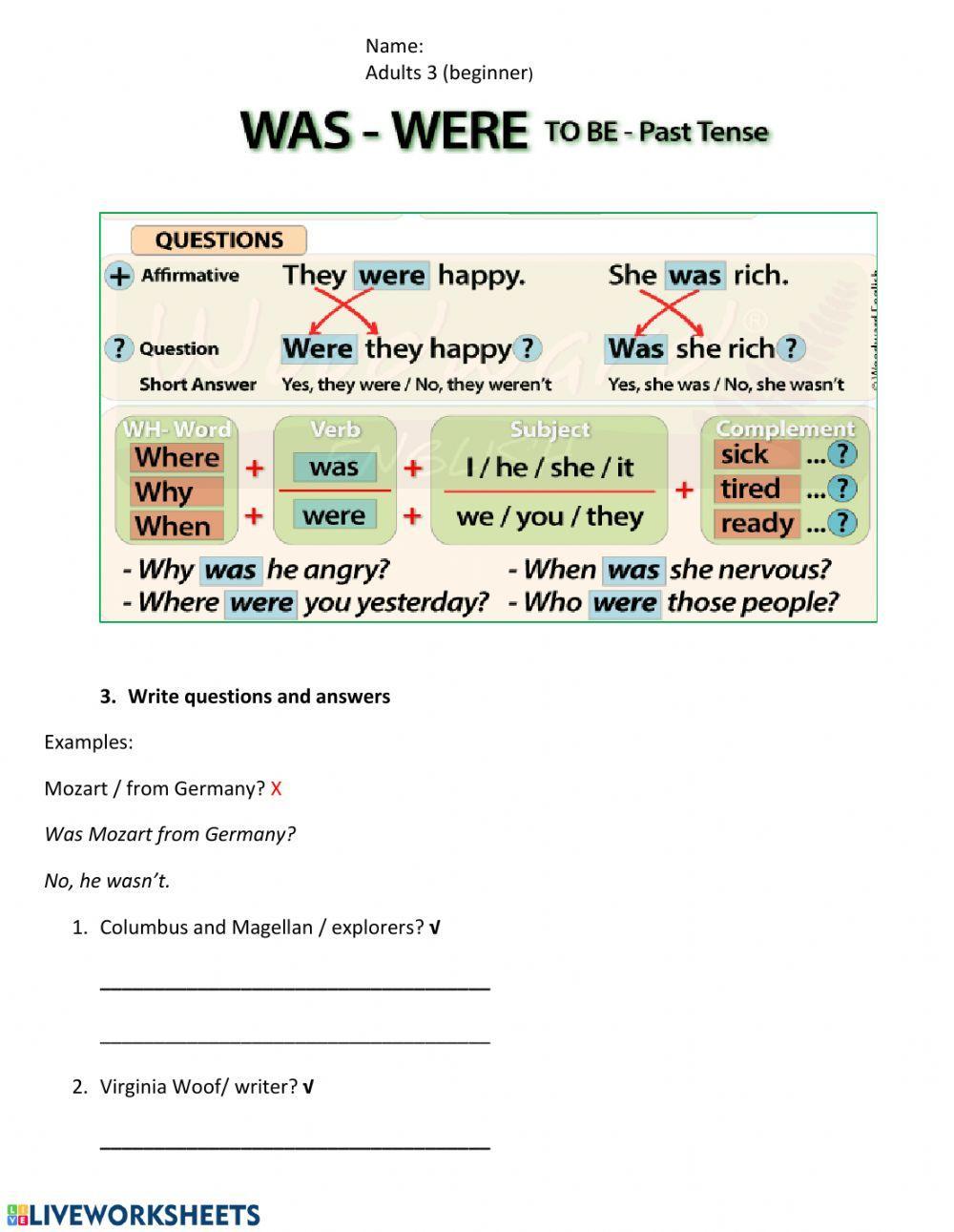 Past simple verb to be