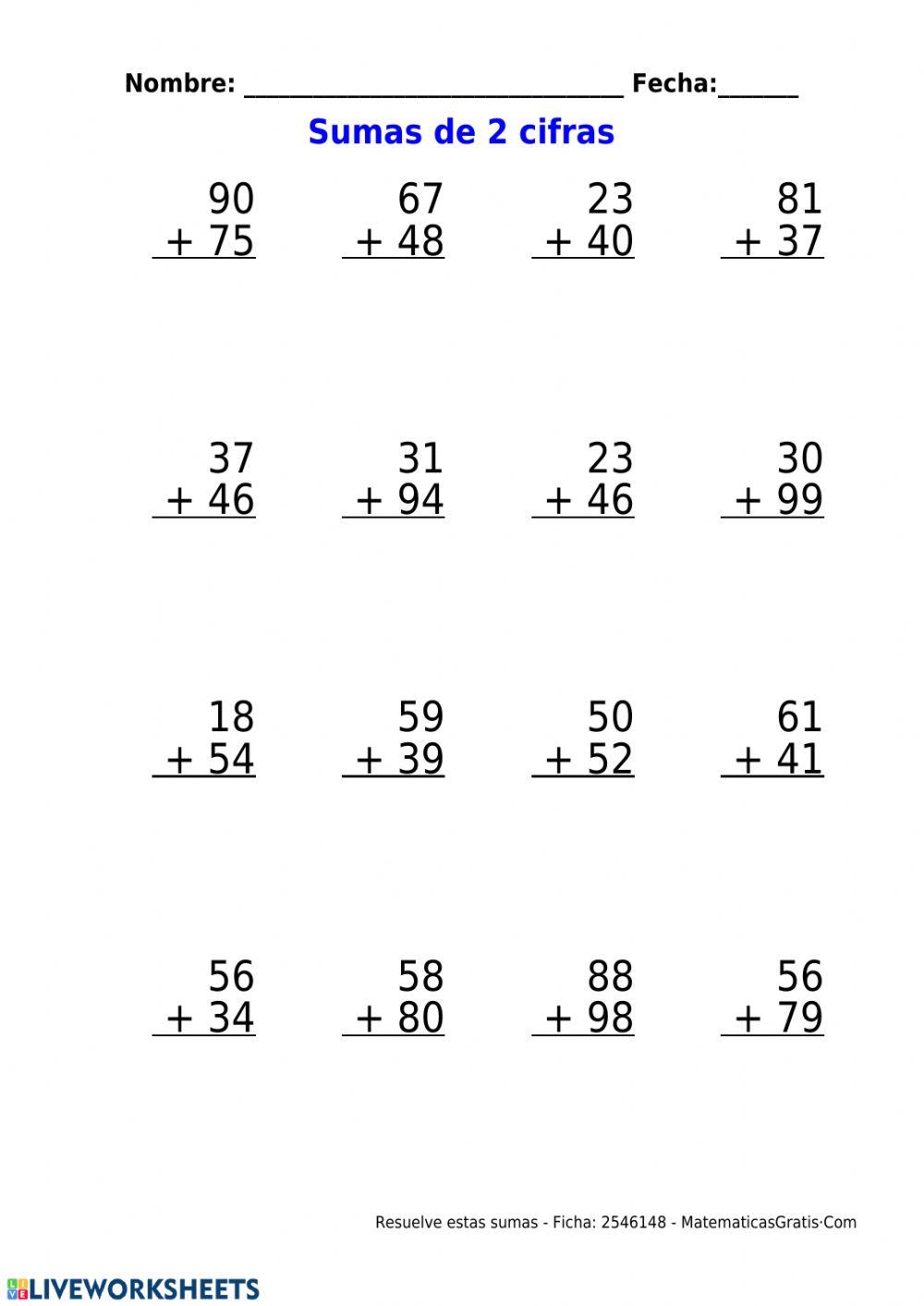Sumas con llevadas 1º Primaria