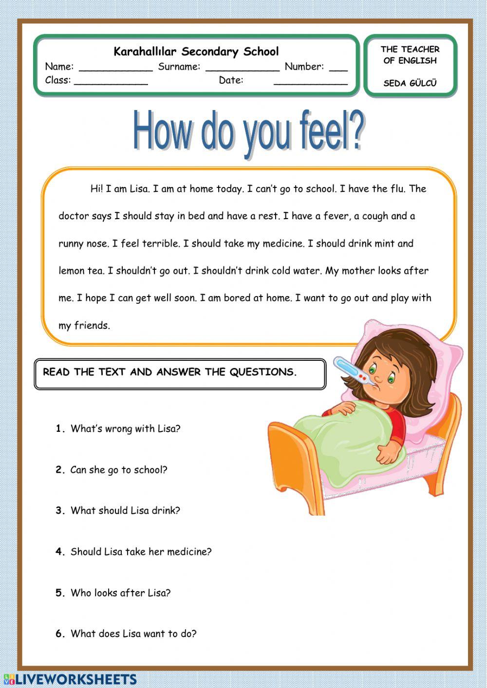 Health reading online exercise for live worksheets