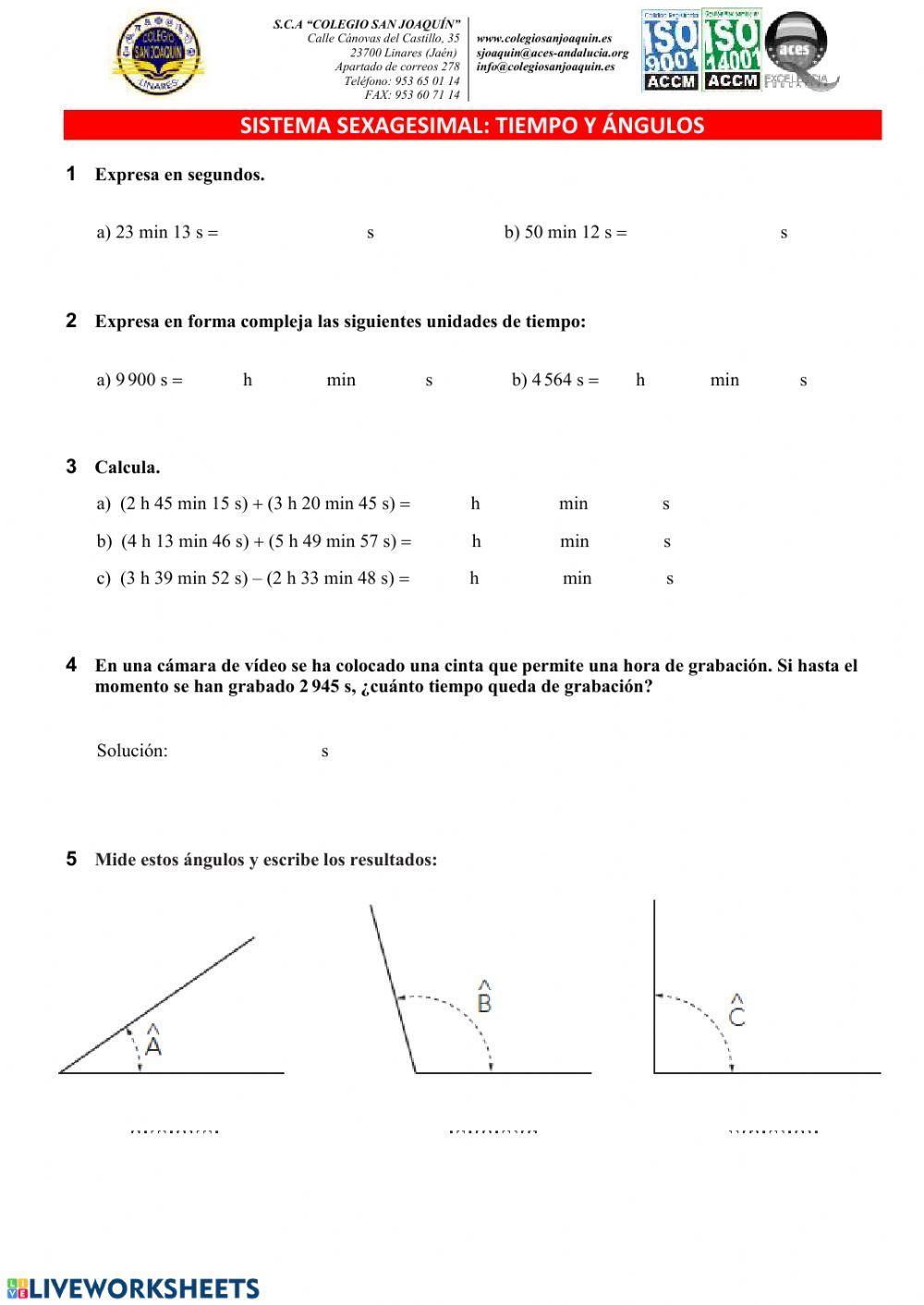 Repaso sistema sexagesimal: tiempo y ángulos